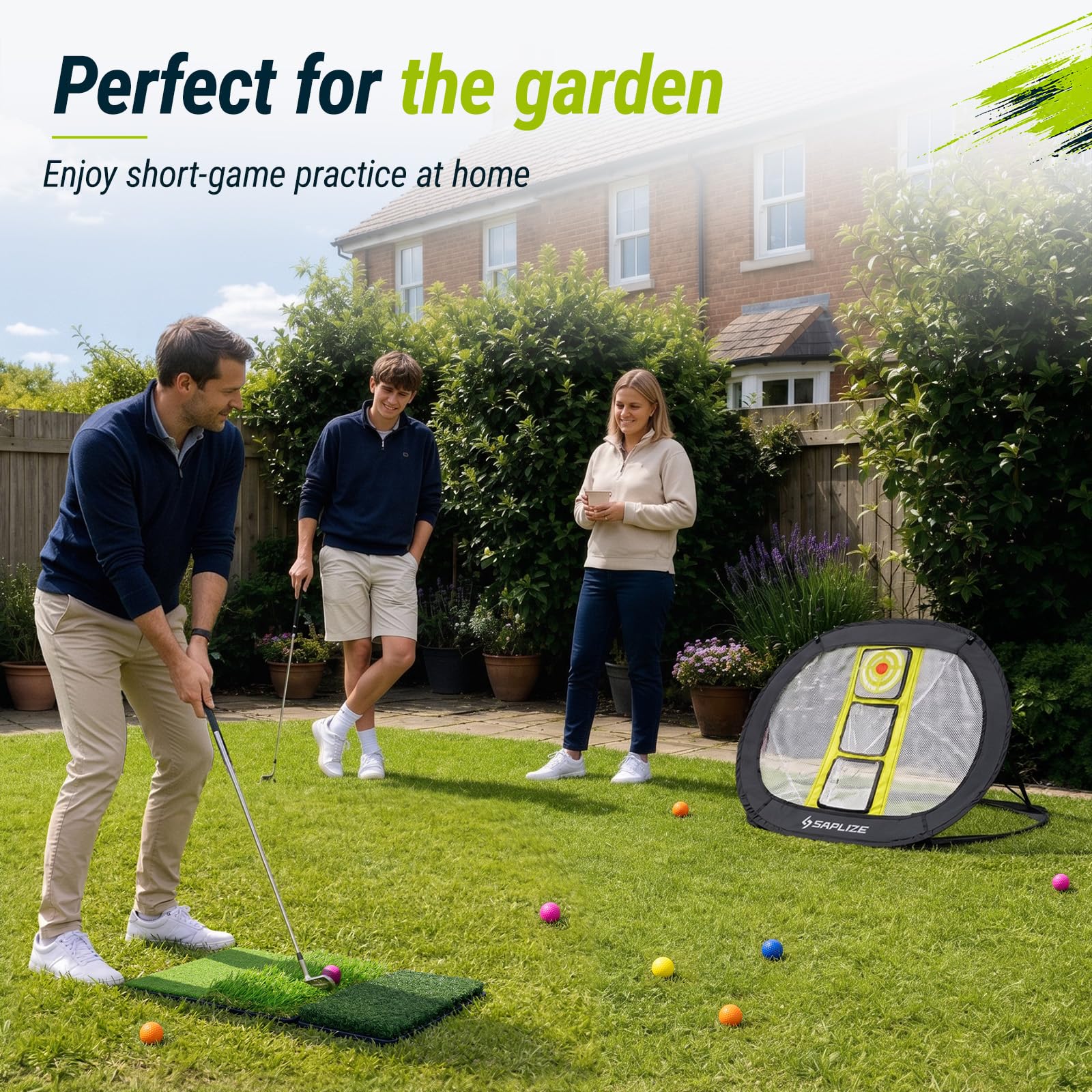 SAPLIZE Golf-Chipping-Netz, stark stabil, Pop-Up-X-förmiges Golf-Zielnetz für Indoor/Outdoor/Hinterhof, Genauigkeit und Schwungübung, tragbares Golf-Trainingsnetz