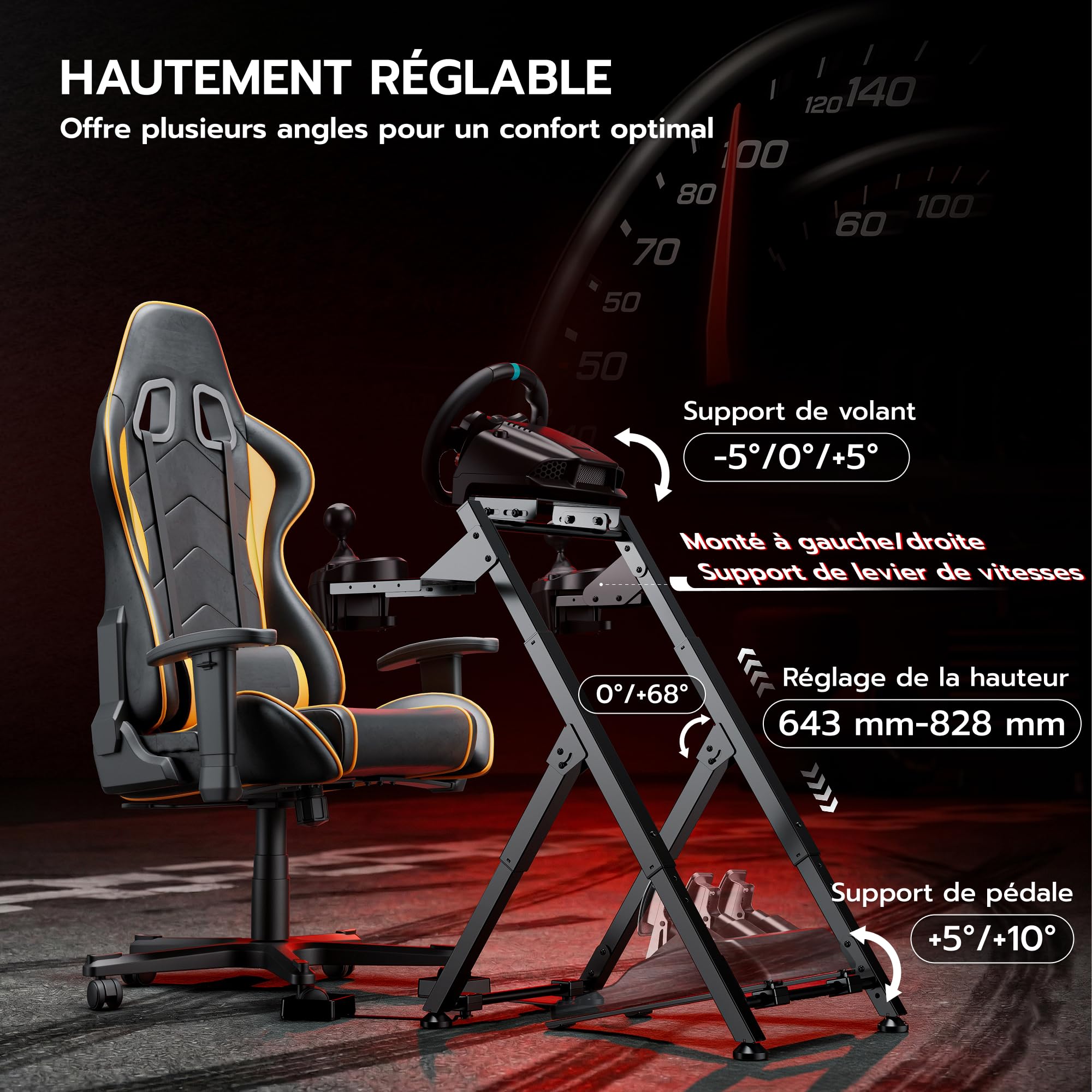 ARES WING Soporte plegable para volante Sim Racing con ranura para asiento | COMPATIBILIDAD AMPLIA: Compatible con Logitech G29, G920, G923, Fanatec, Thrustmaster, Moza y Simagic