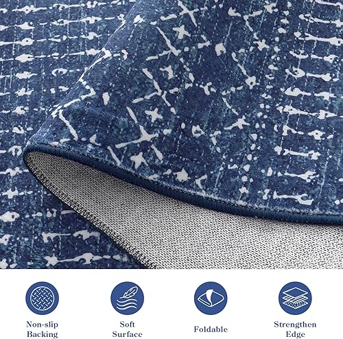 Miniatura 8 de Beevia - Alfombras de cocina, 2 x 3 pies, pequeñas alfombras azules antideslizantes para entrada, alfombra de pasillo de rayas geométricas, lavable