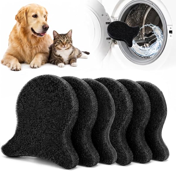Removedor de pelo de mascotas para lavandería, atrapa pelo reutilizable (6 piezas, negro) | Atrapa pelo de perros y gatos para lavadora y secadora, reduce pelusa y caspa de la ropa, herramienta imprescindible para quitar pelo de mascotas