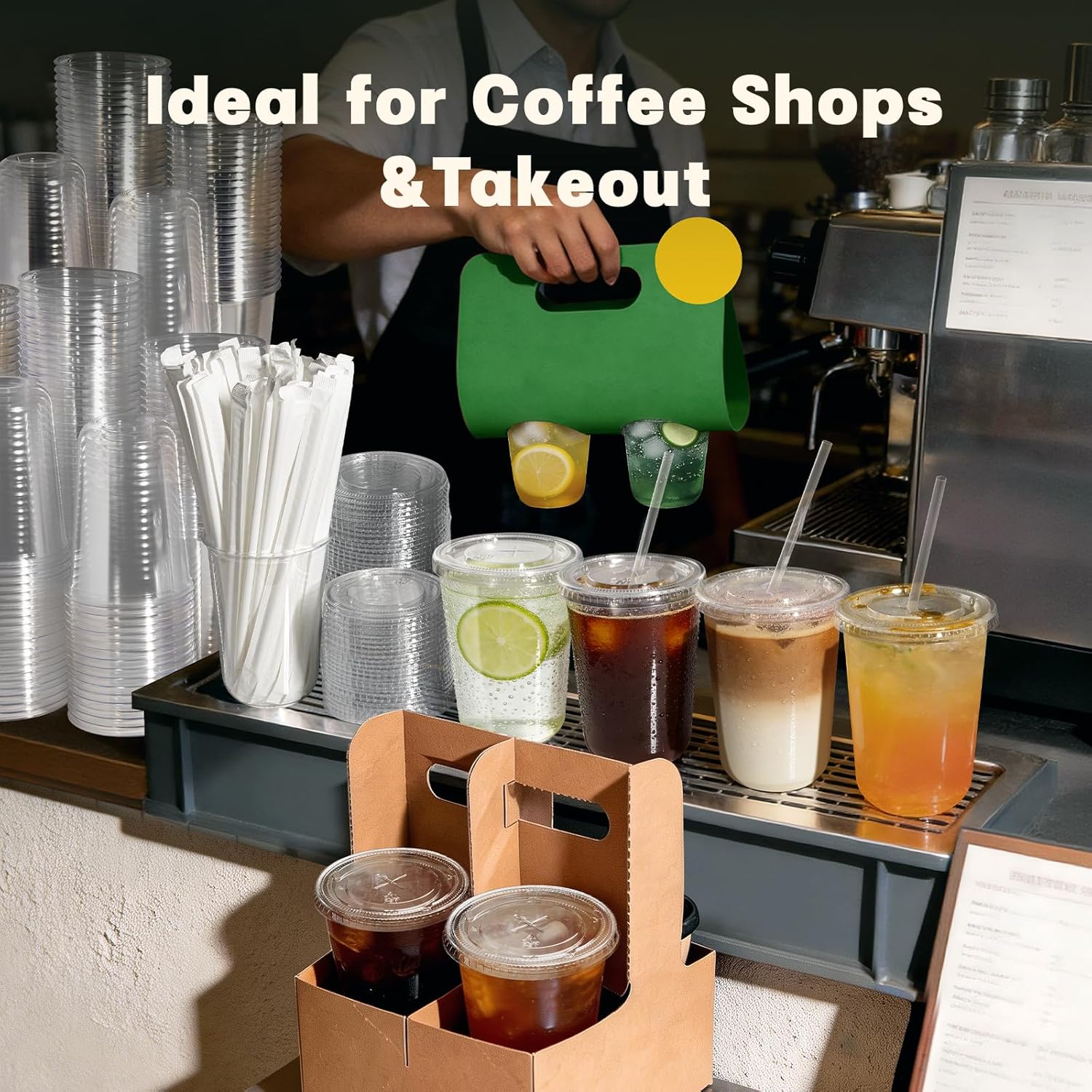 100 Pack 16 oz Round Bottom Plastic Cups with Lids and Straws, Disposable Coffee Cups with Lids, To Go Iced Coffee Cups with Lids, Disposable Cups for Party, Smoothie Cup for Cold Drinks