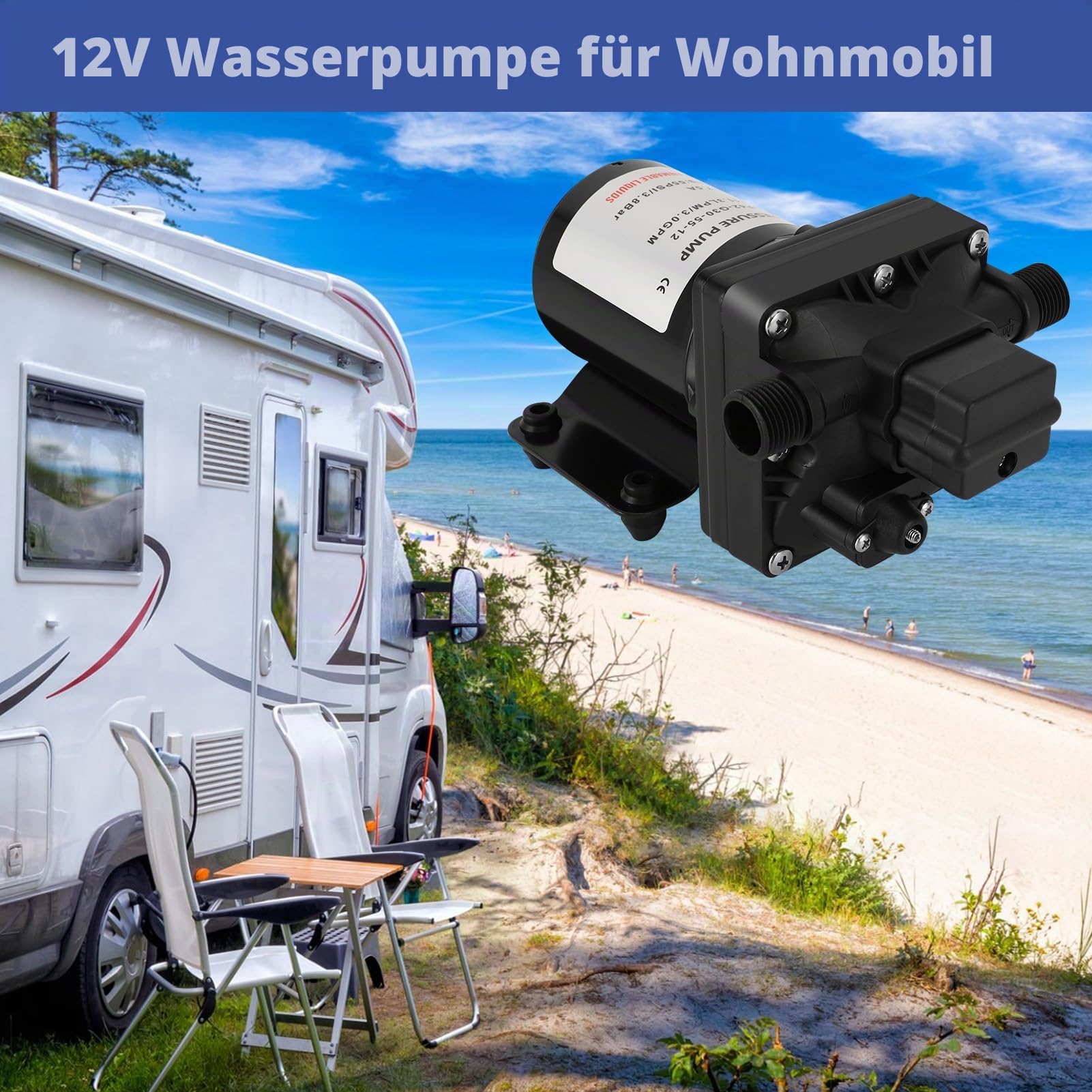 Wasserpumpe 12V für Wohnmobil, Modell 4008-101-E65, Heiß- und Kaltwasserspender, 55 Psi, 3 Gallonen Pro Minute, 7,5 Ampere, Selbstansaugend