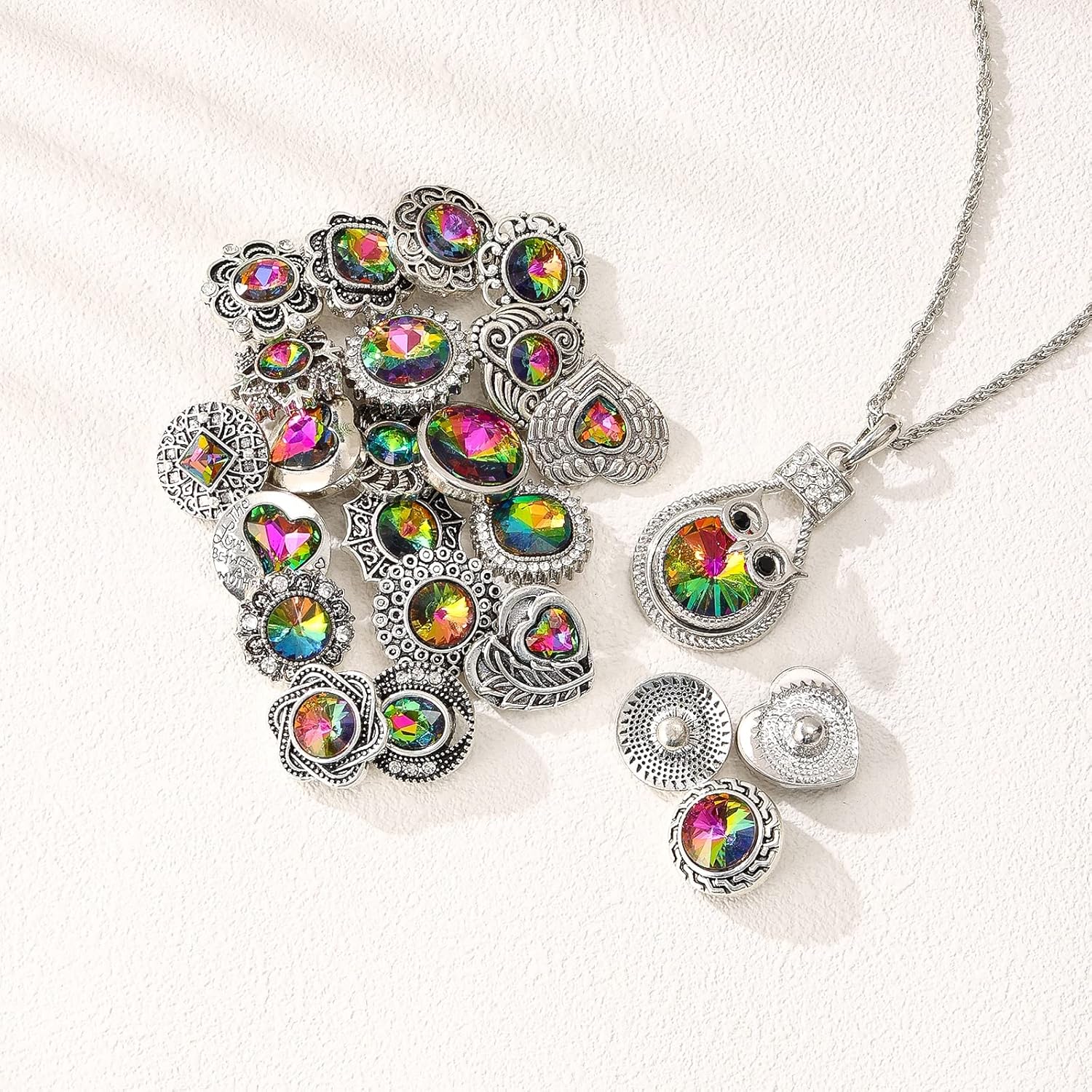 24PCS Mixed Style Rhinestones Snaps Jewelry Charms Ginger Buttons 18/20mm for Interchangeable Snaps Jewelry Making Women DIY Bracelets Necklaces Rings Brooch Accessories (Green) - Image 2