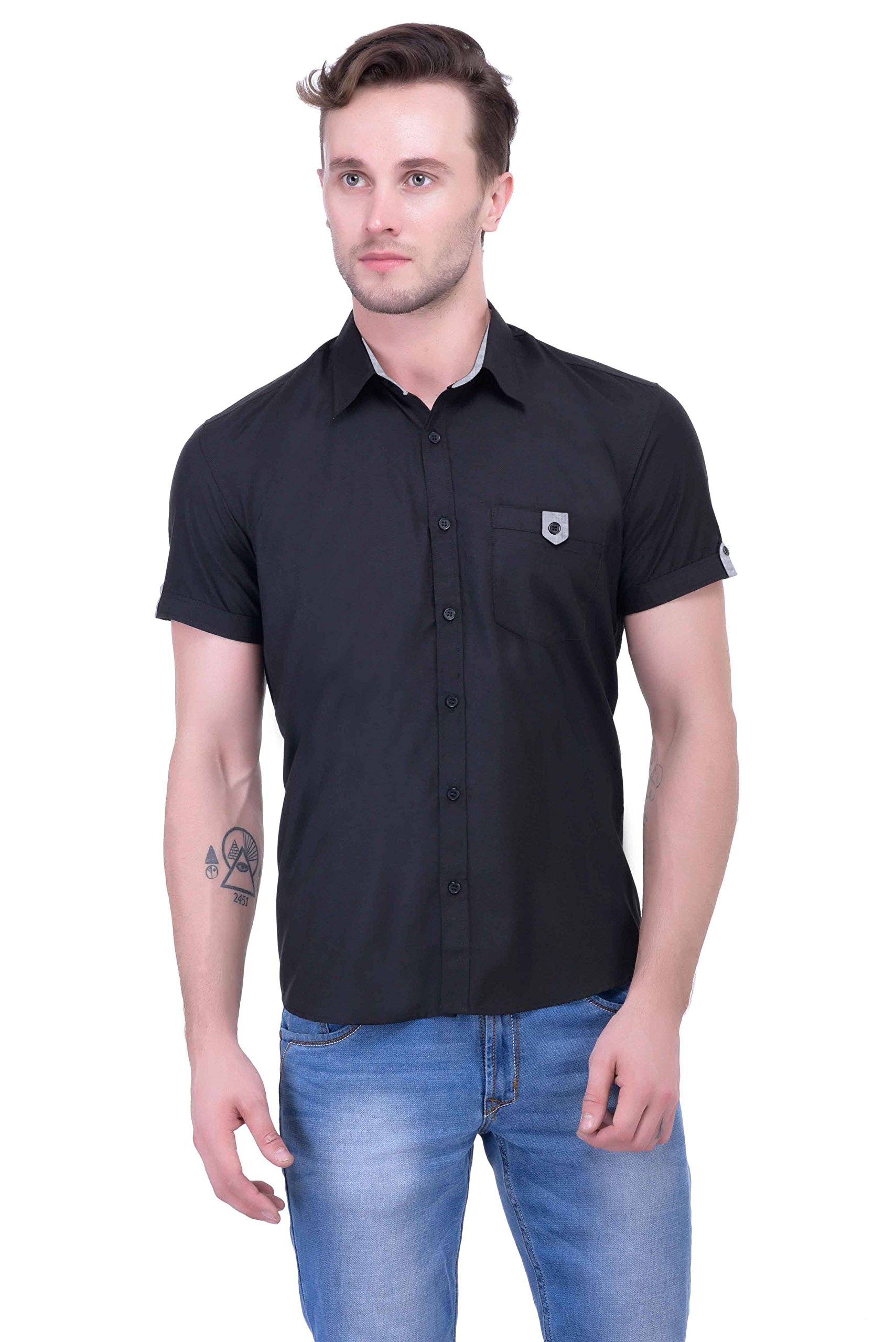 Black Solids Half Sleeve Casual New Men's Shirt