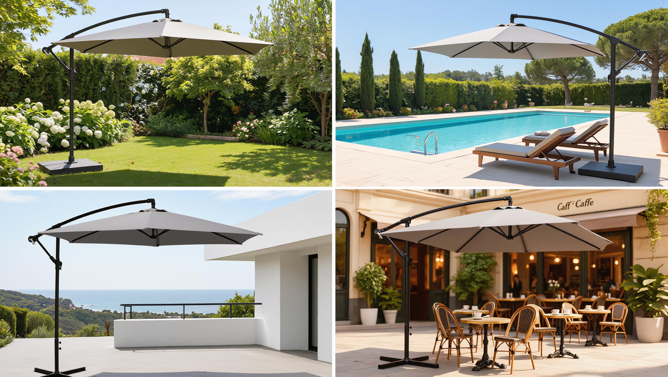 Ombrellone a Braccio Decentrato MYKONOS 3 Metri – Struttura Acciaio Ø48mm 8 Nervature – Telo Poliestere 180g/m² Idrorepellente Anti-UV – Apertura a Manovella – Parasole Giardino Terrazzo Piscina