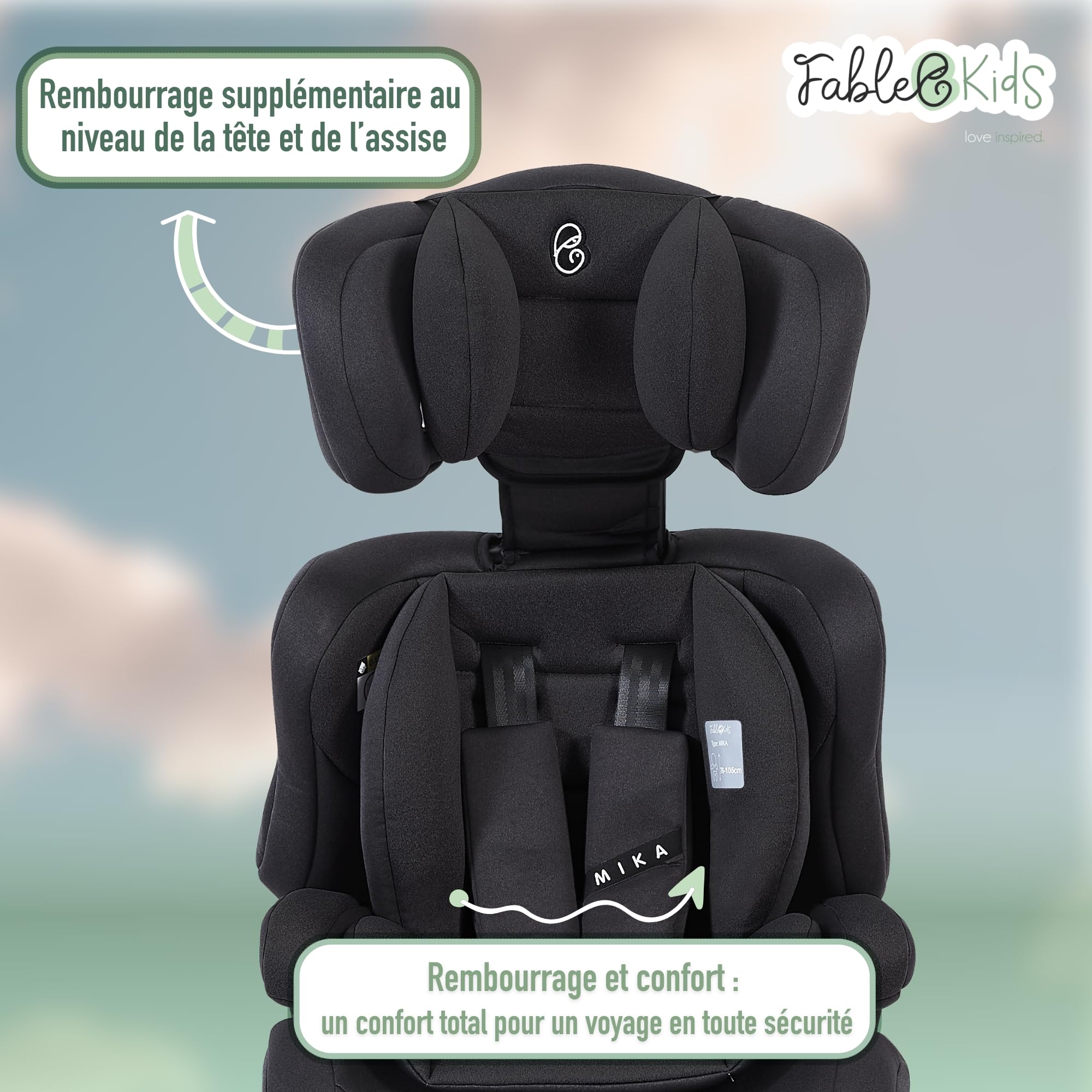 FableKids Siège auto pour enfants | Ceinture de sécurité à 3 points | Siège auto pour enfants 76-150 cm | Siège enfant appui-tête réglable | ECE R129/03 | Réglable 44,5x41x68-75cm | Gris