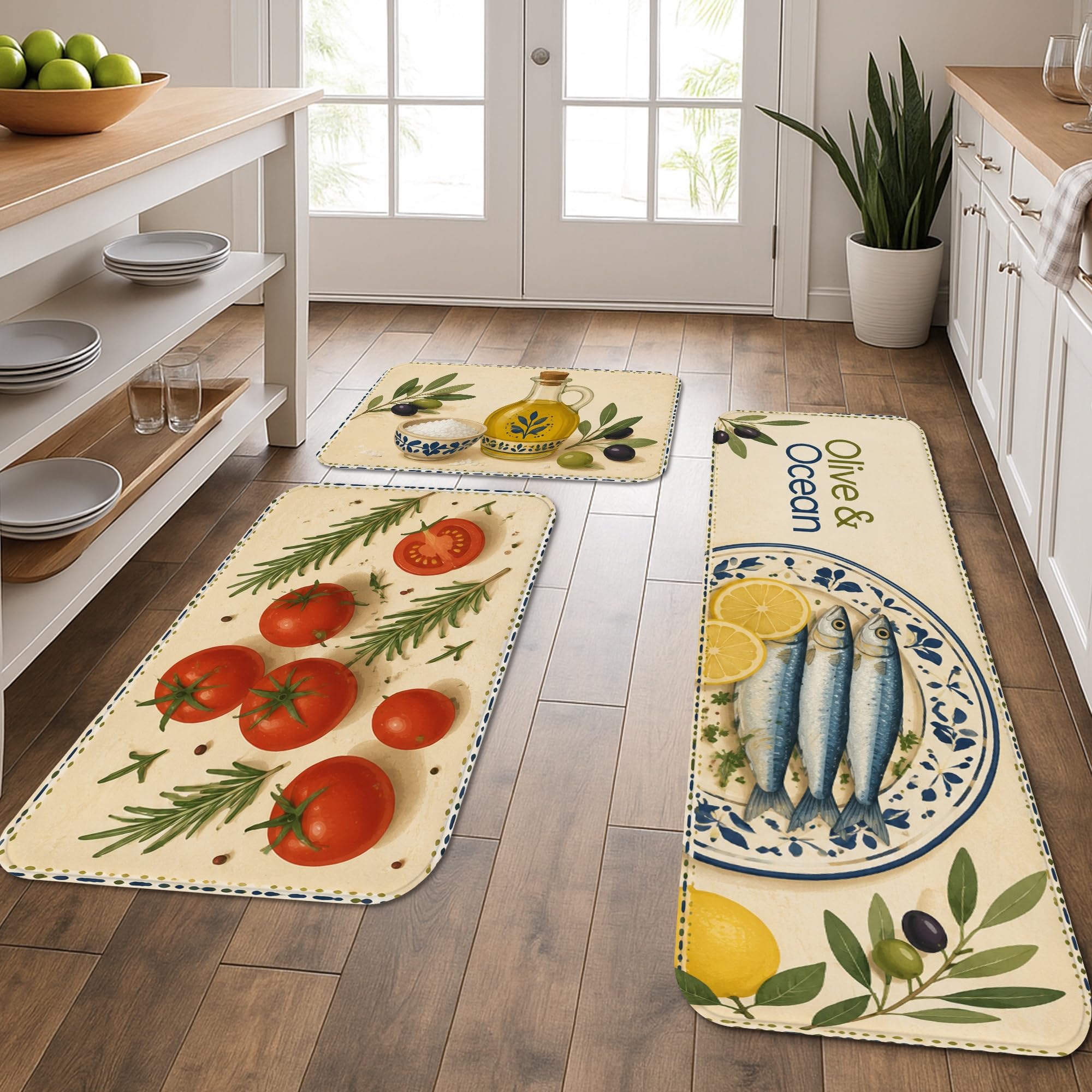 Tapis de cuisine vintage doux pour évier et buanderie décor rustique lavable lot de 3