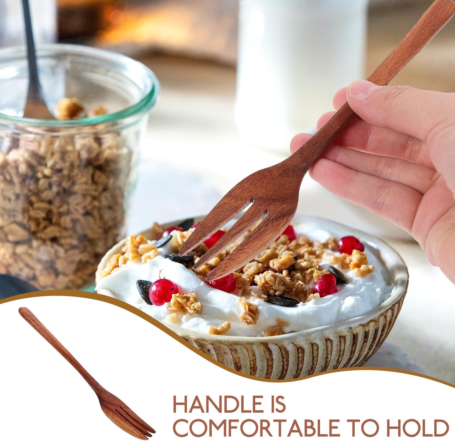 Cabilock Wooden Fork Long Handle Salad Stirring Fork Kitchen Mixing Wood Cooking Utensil for Serving Stirring Family Kitchens Restaurants Hot Pot Use