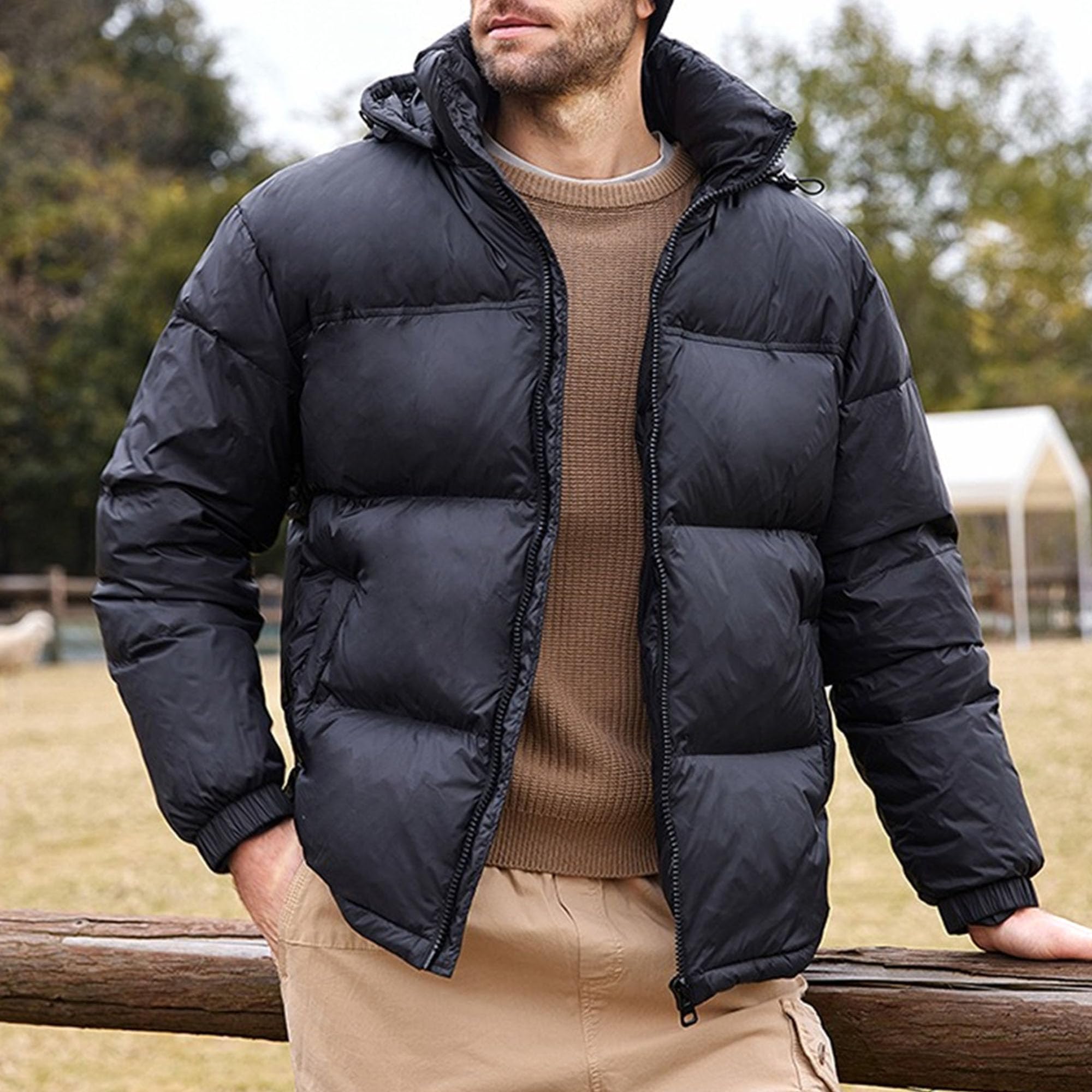 Piumino termico da uomo in tinta unita caldo caldo con zip completa giù cerniera cappotto piumino da uomo con cappuccio