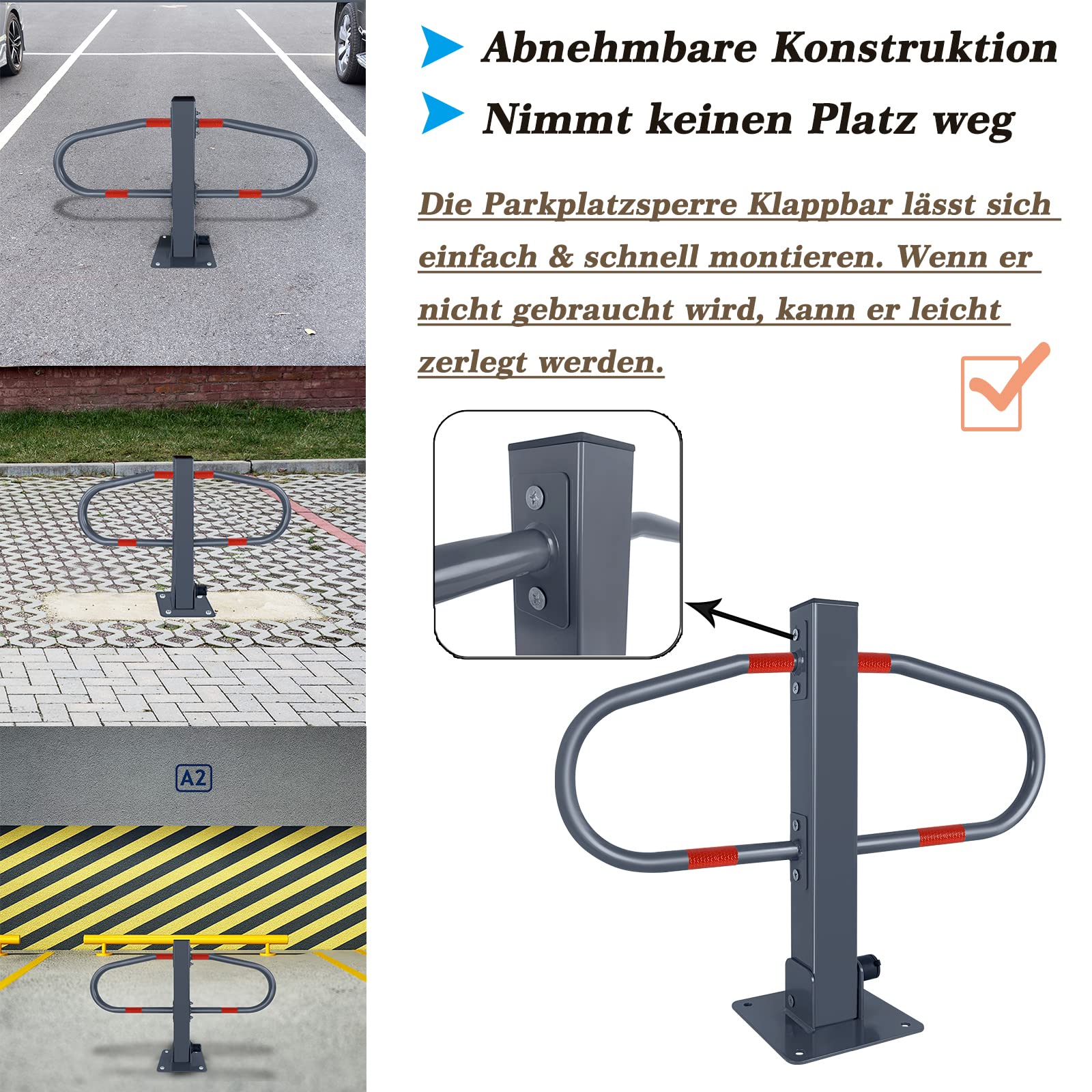 ACXIN Blocco parcheggio Pieghevole in Ferro, con Chiavi per la Protezione di parcheggio privato o accessi con marcature Riflettenti, 1 Pezzo