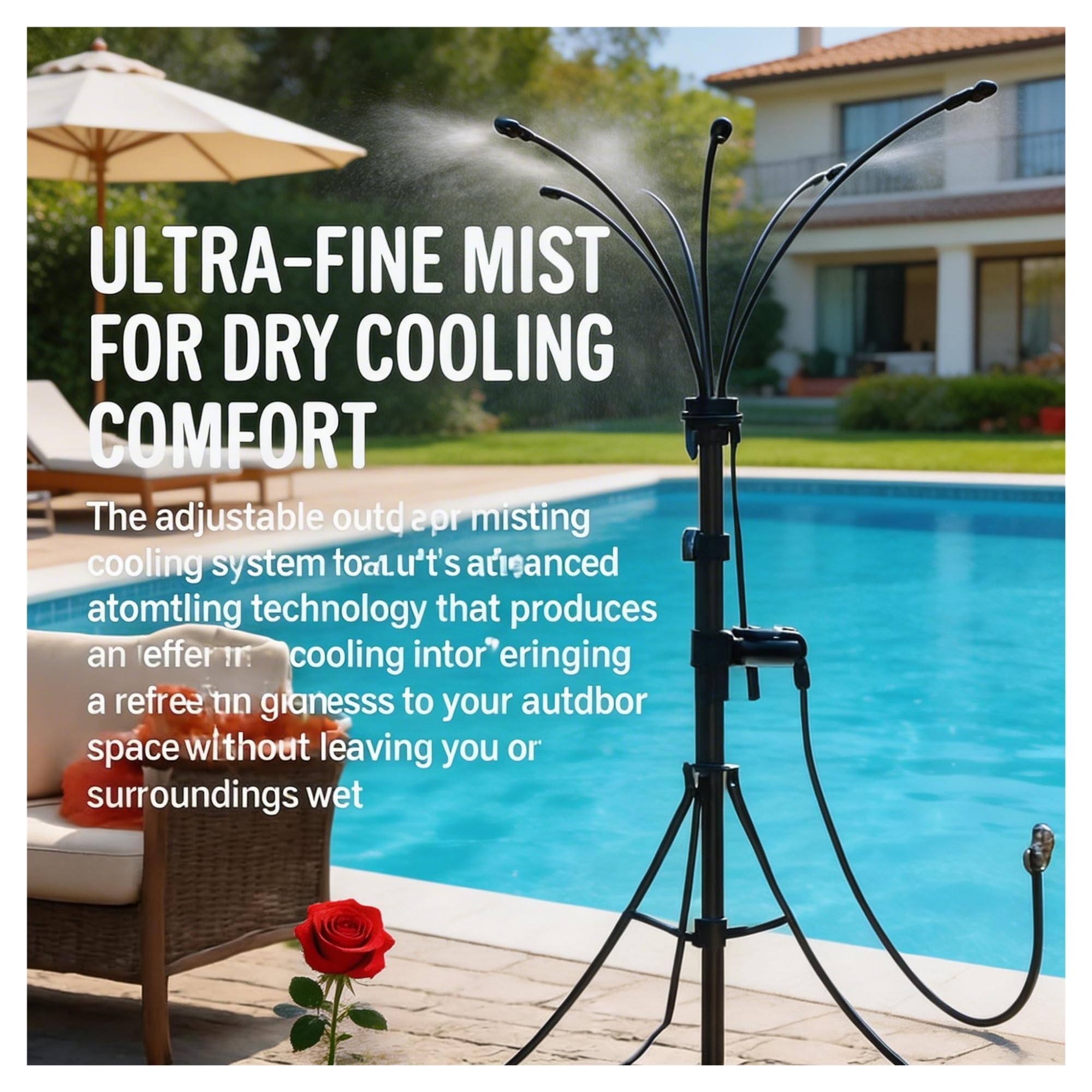 SprüHnebel KüHlung Stehend, SprüHnebel Terrasse, KüHlung System Wassernebel, Mit 8m Wasserleitung,HöHenverstellbar, 4 MessingdüSen,SprüHnebelanlage FüR Pool, Terrasse Haustiere, GartenbewäSserung 、A