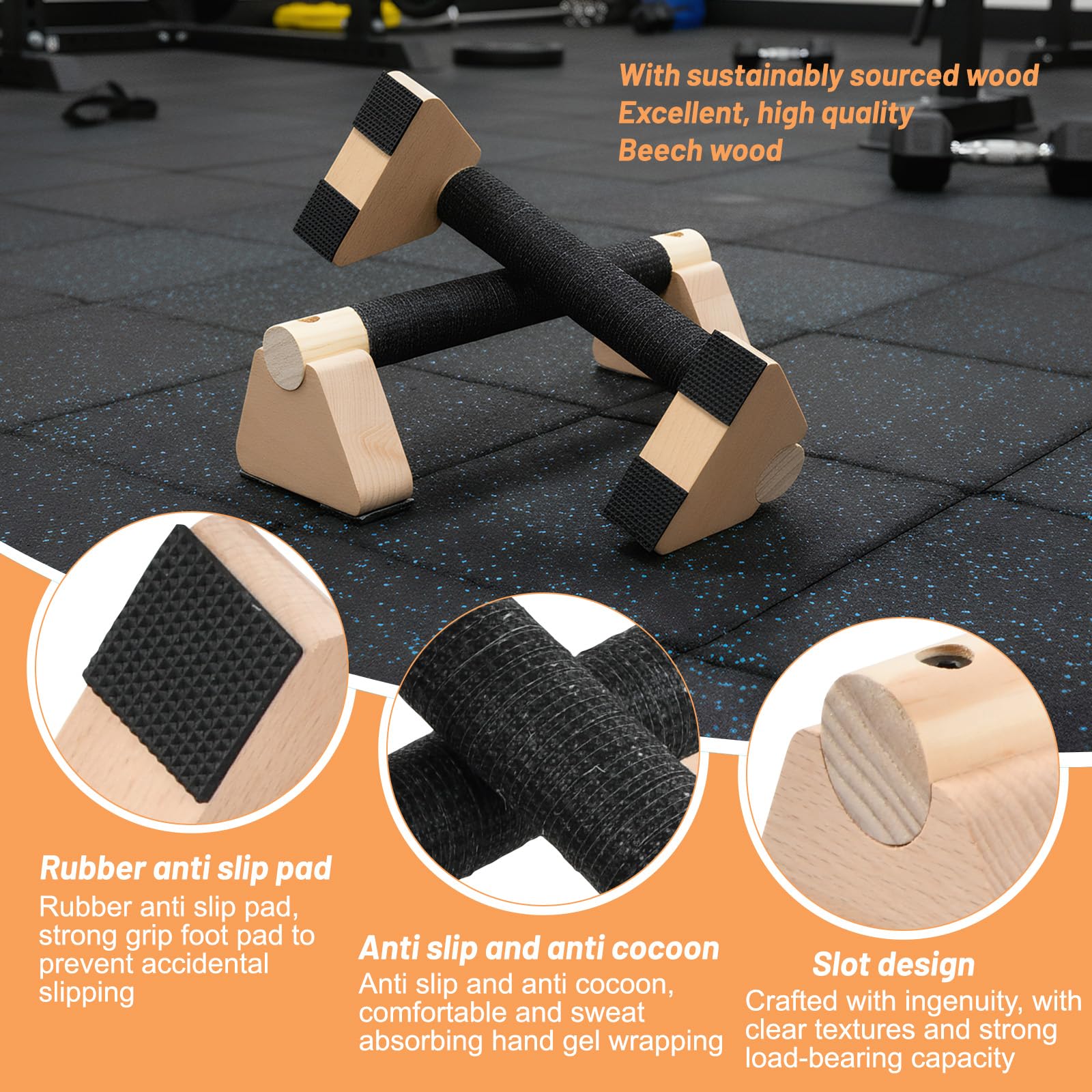 Parallele Calisthenics, 2 Parallele Basse, Maniglie per Flessioni in Legno 25cm, Ergonomiche e Antiscivolo con Protezione per il Polso, Push Up Bar Fitness per Interni ed Esterni