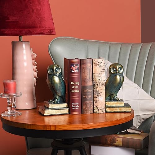 Miniatura 8 de Sujetalibros decorativos para estantes, diseño de búho, tapón de libro de pájaros de bronce, soportes únicos para libros para niños con base