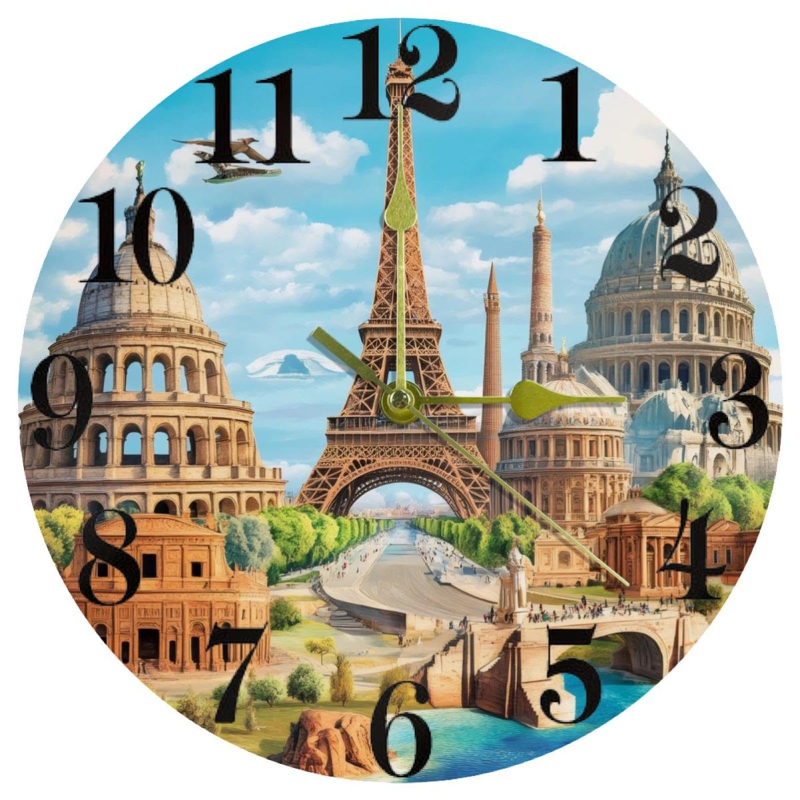 Horloge murale de voyage Europe à quartz et à piles pour maison et école