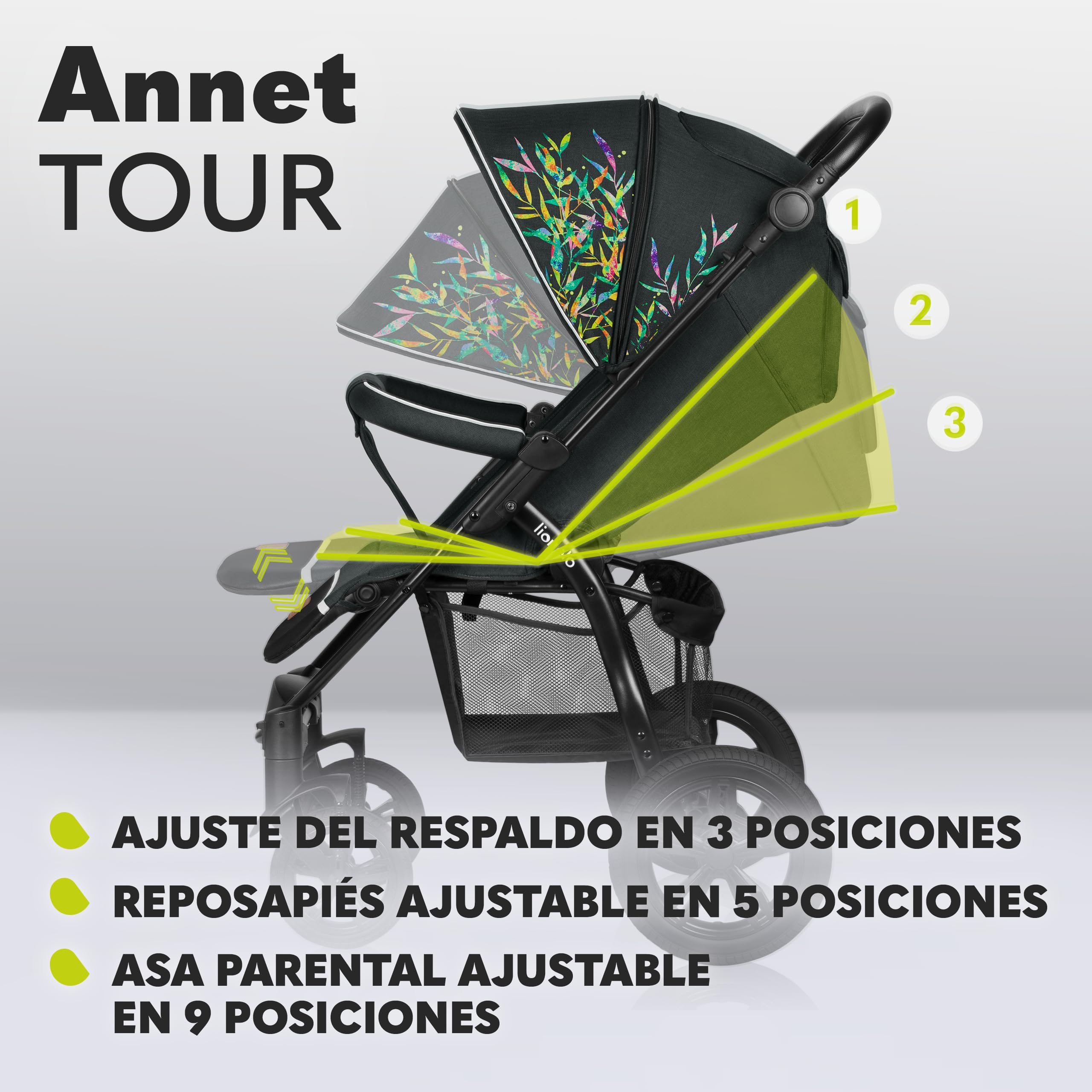 LIONELO Annet Tour Silla de paseo, bebe carro, hasta 22 kg, ajuste del respaldo a la posición tumbada, ruedas sin mantenimiento, capota impermeable XXL, cinturones de 5 puntos (dreamin)