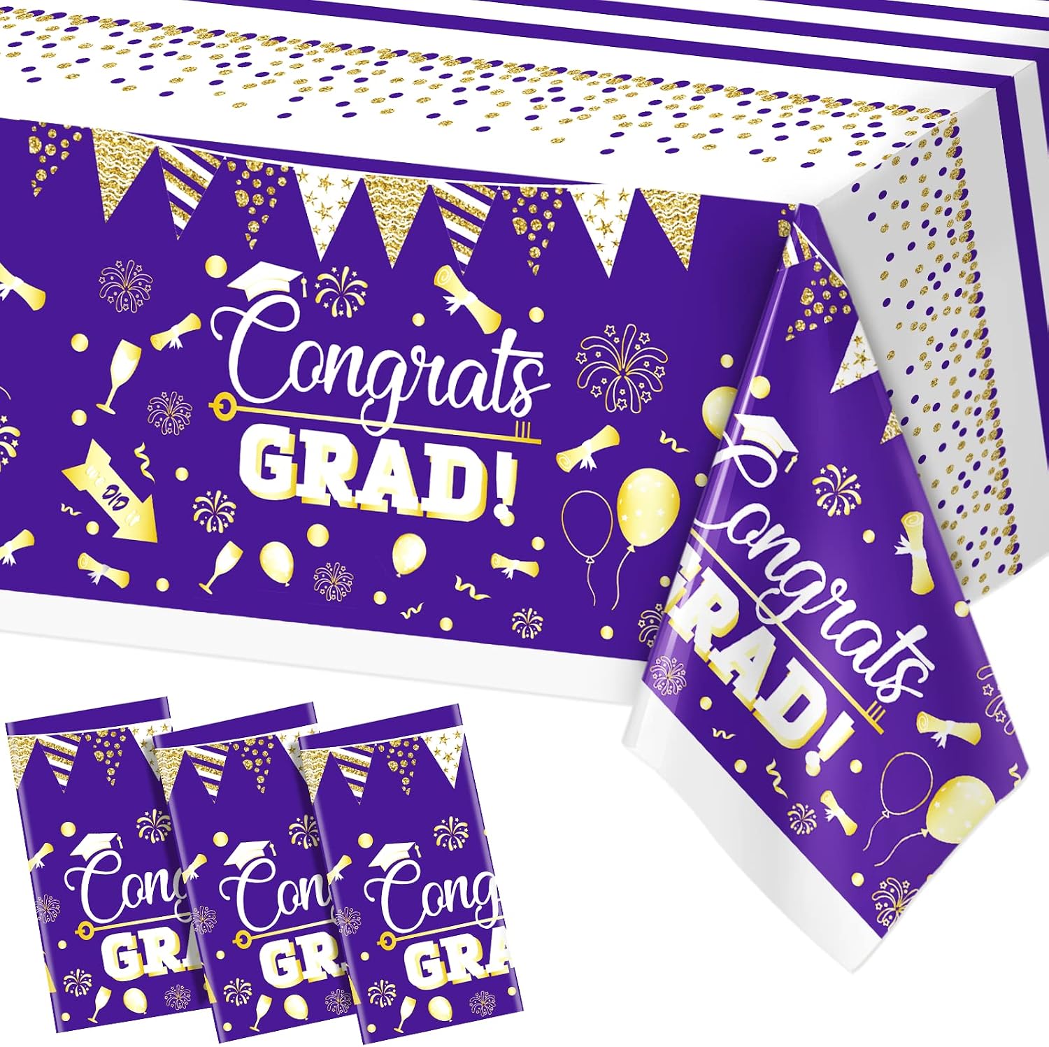 Tentaquil 3Pcs Purple Graduation Tablecloth Graduation