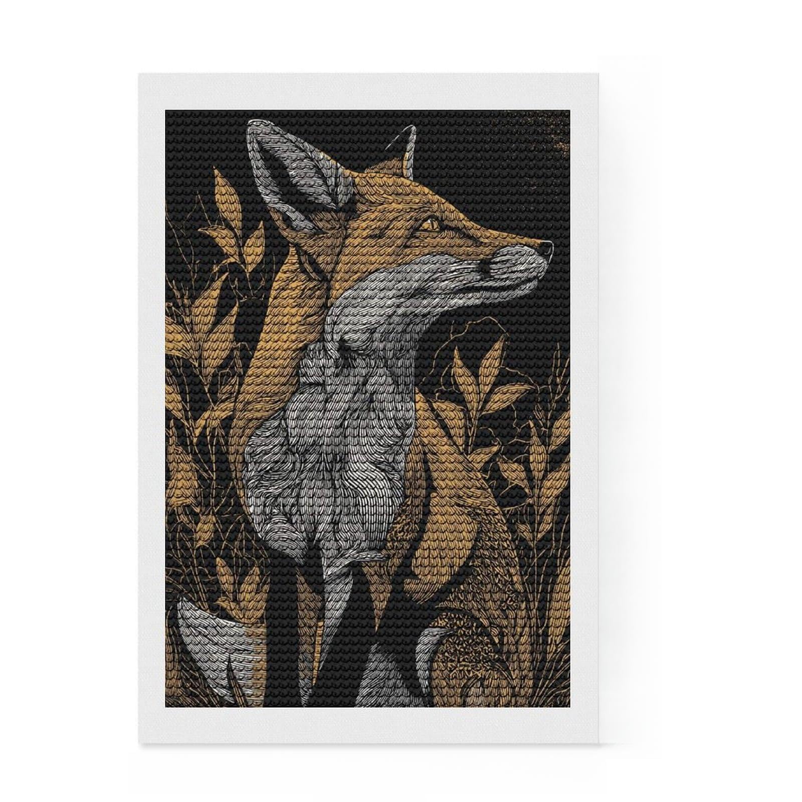 Junmoney Fox Portrait with Foliage Round Drill Diamond Painting 8"x12", Easy to Enjoy, Stress Relief Craft, Bedroom Decor, Thoughtful Handmade Gift