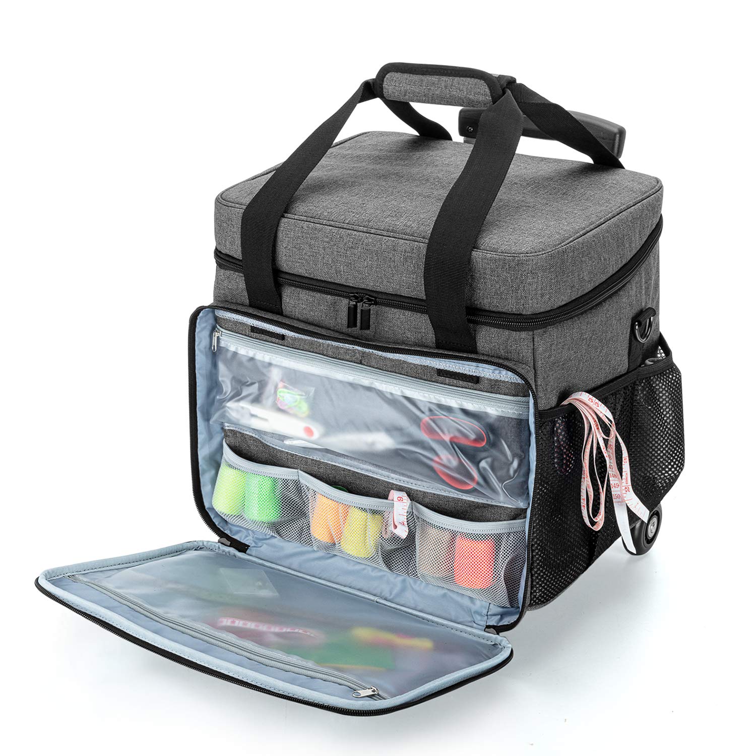 Luxja Bolsa para Remalladora con Trolley Desmontable, Maleta para Overlock, Bolsa Trasporte para Maquina Overlock y Accesorios, Gris