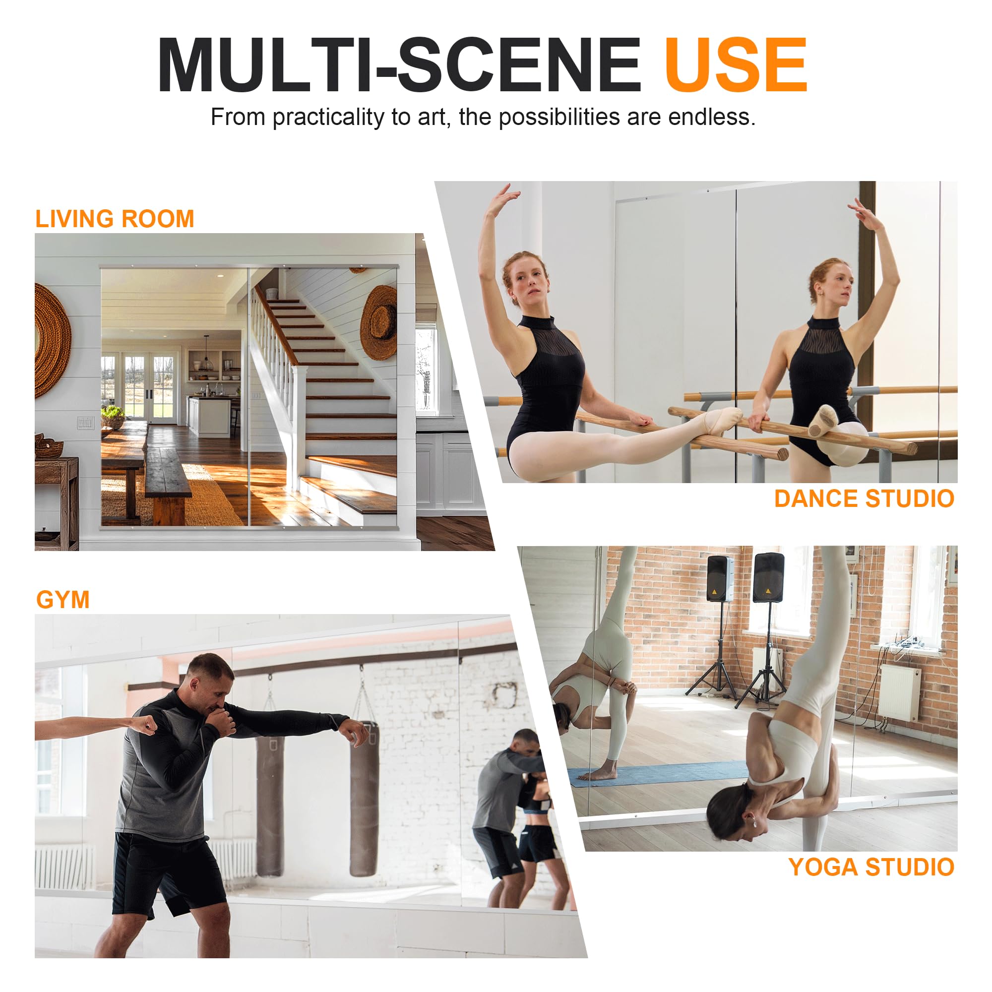 Delma Espejo de gimnasio en casa, 54 x 30 x 2 piezas, espejo grande de cuerpo completo para yoga, espejo de cristal sin marco para montaje en pared, espejo de pared para gimnasio en casa, garaje,