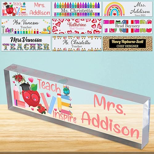 Placa de nombre de escritorio personalizada para profesores, placa de identificación de bloque de acrílico personalizada para oficina, placa de