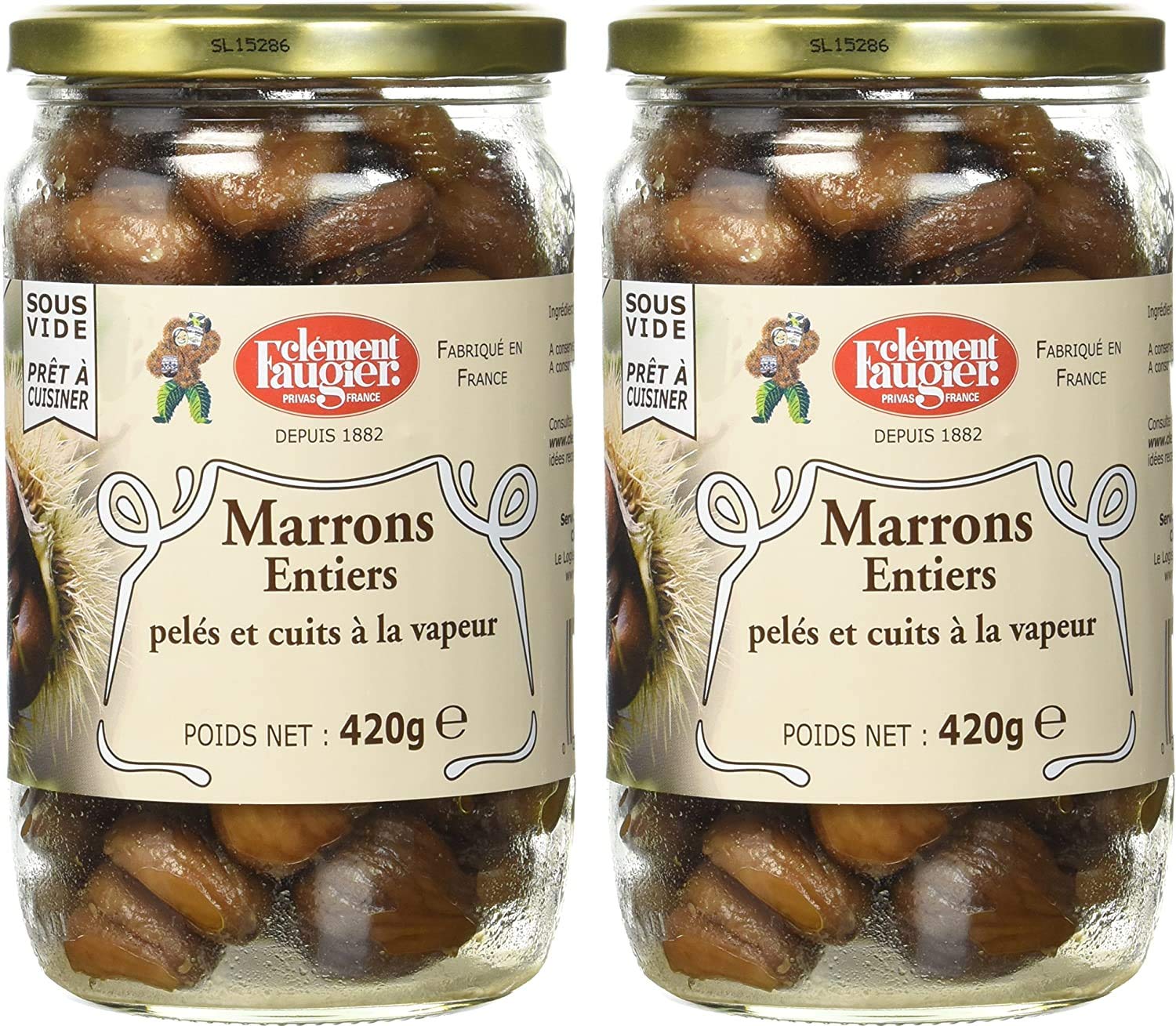 Clément Faugier - Castañas Enteras Peladas y Cocidas al Vapor - 420g - Lote de 2