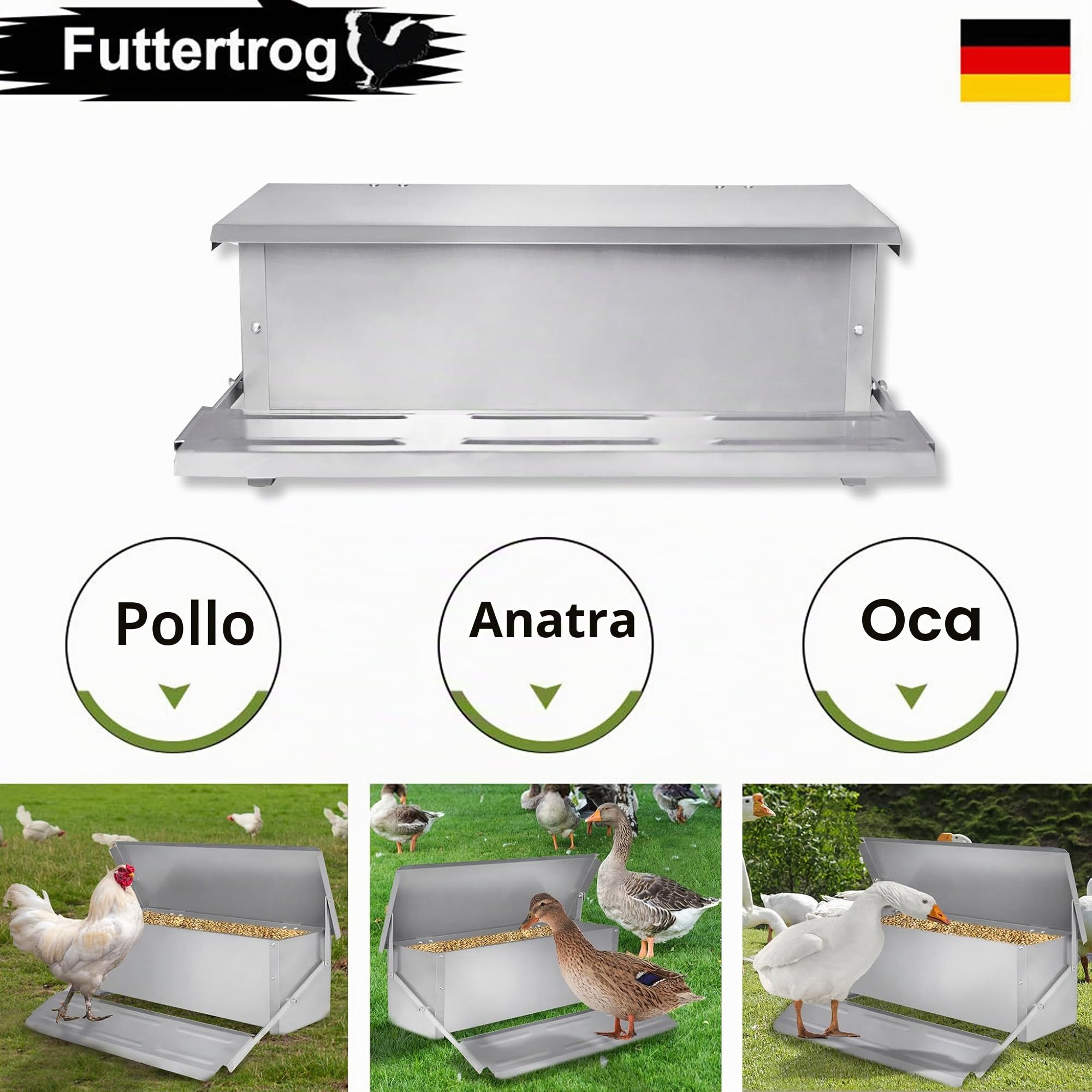 UISEBRT Mangiatoia automatica per polli da 10 kg, in acciaio zincato, alimentazione per pollo, pollo, anatre, bacini