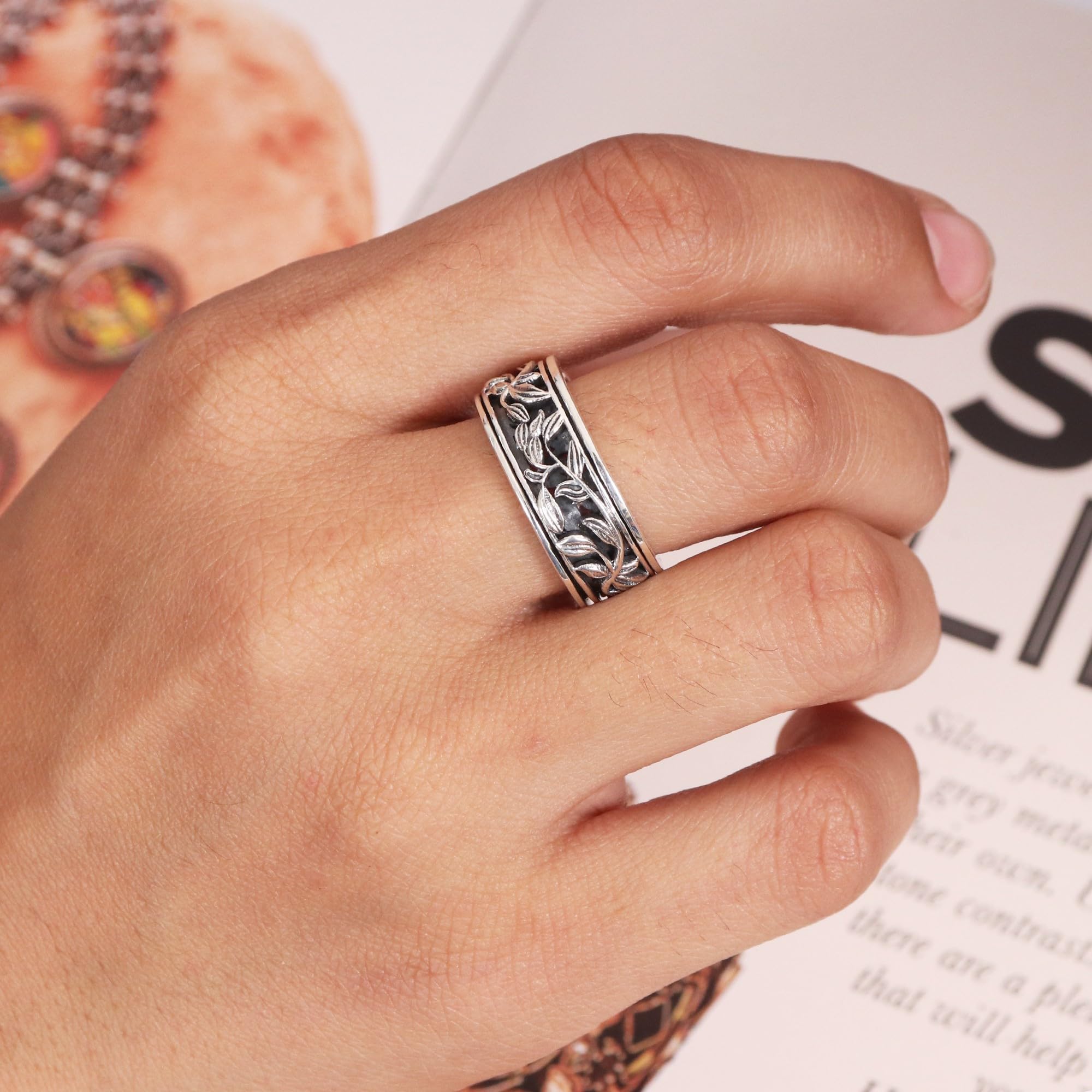 Anillo de plata de ley 925, anillo giratorio, anillo de ansiedad para mujeres, regalos de Navidad para mujeres, Plata de ley, Sin piedras preciosas
