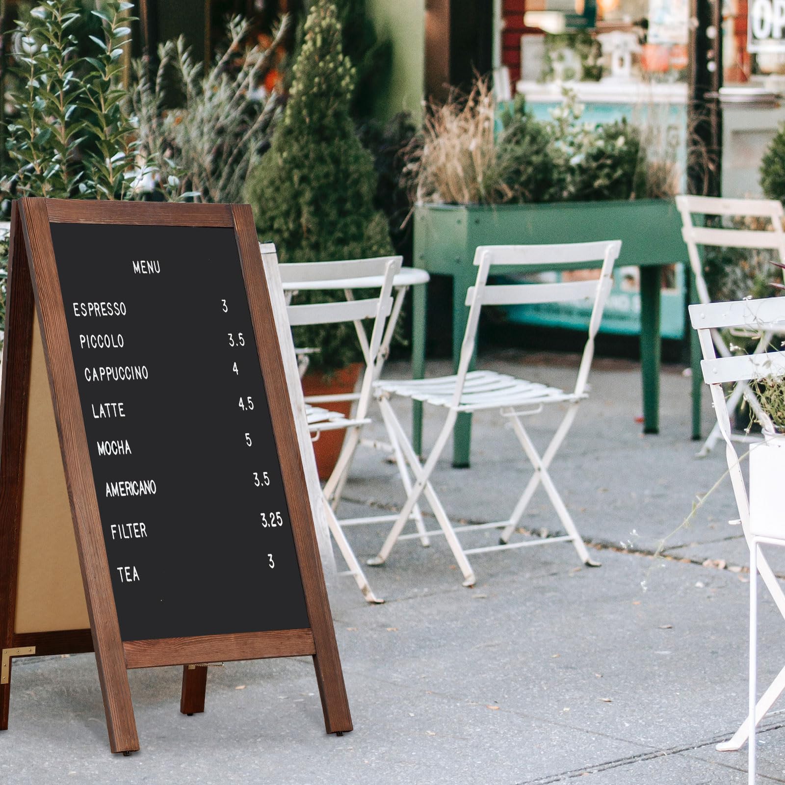 DOLLAR BOSS panneau publicitaire extérieur 48x100cm chevalet stop trottoir | tableau noir magnétique, tableau à craies double face avec cadre en bois pour restaurant, café, bar, mariage, marron