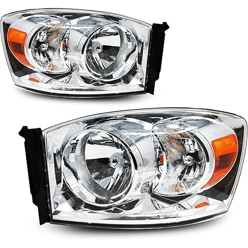 Headlights compatible for Dodge Ram 1500 2006 2007 2008, Ram 2500/3500 2006-2009 Head Lamps Assembly Driver Passenger Lights Replacement