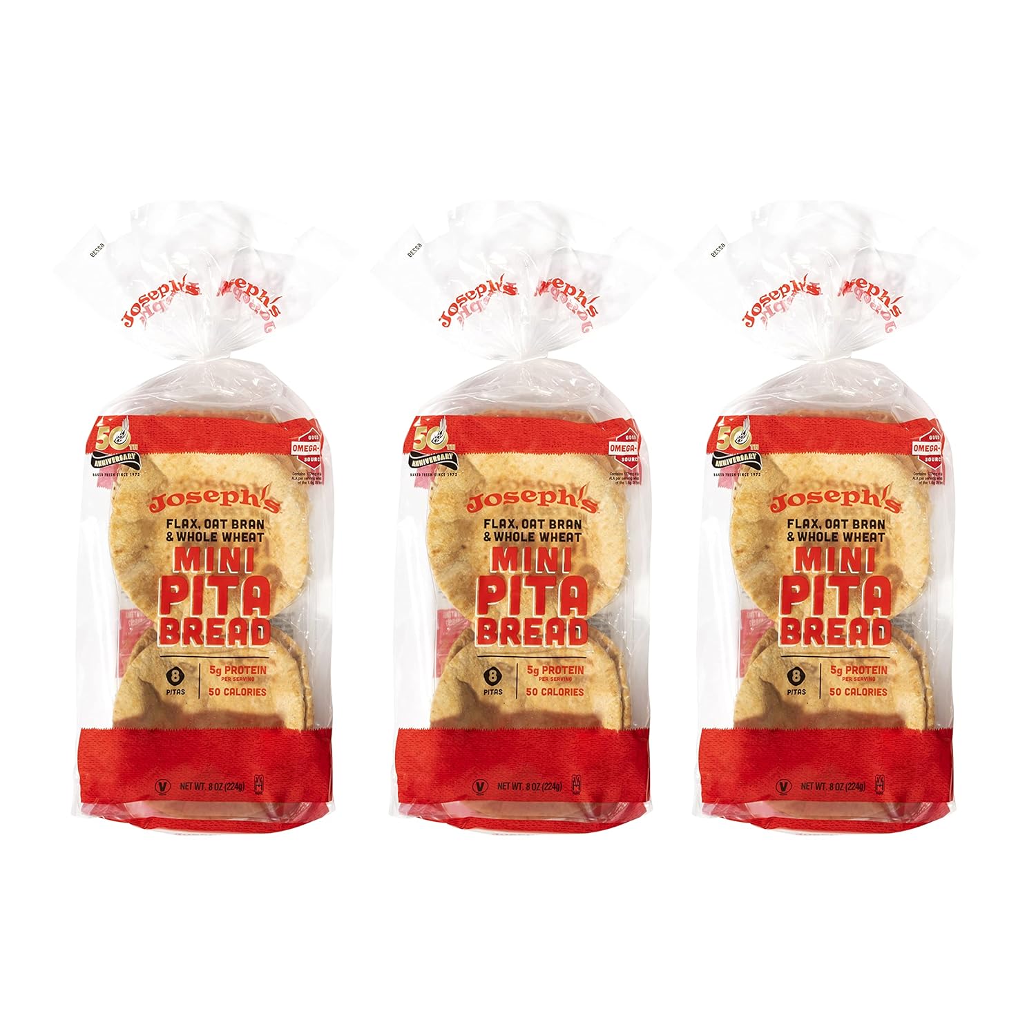 Joseph's Low Carb MINI Pita Bread 3Pack, Flax, Oat Bran