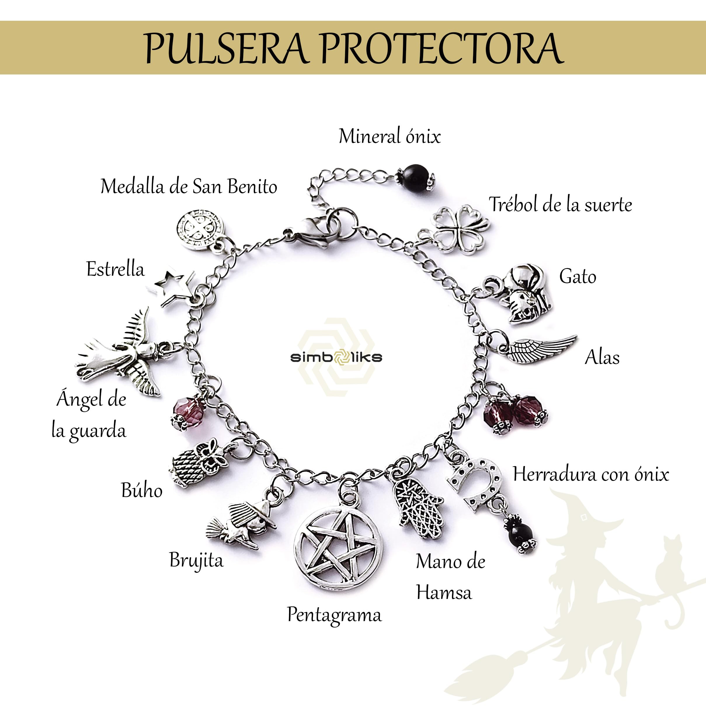 Simboliks Amuletos pulsera bruja protección mal de ojo y hechizos atraer buena suerte y fortuna brazalete witch Pulsera de Protección Wicca y Brujería Amuleto de Brujas y Talismán