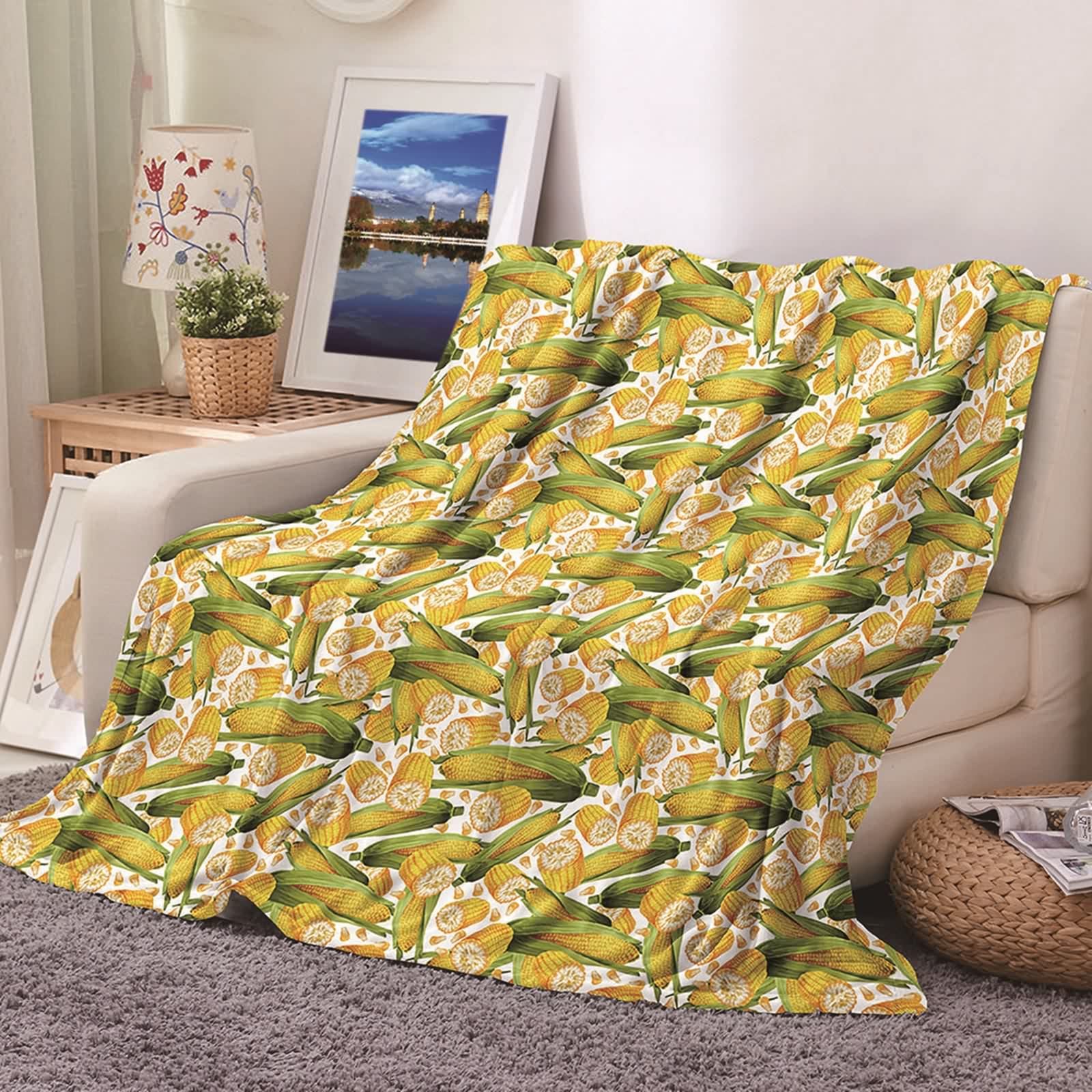 Couverture polaire flannel imprimé maïs KnSam pour cocooning sur le canapé