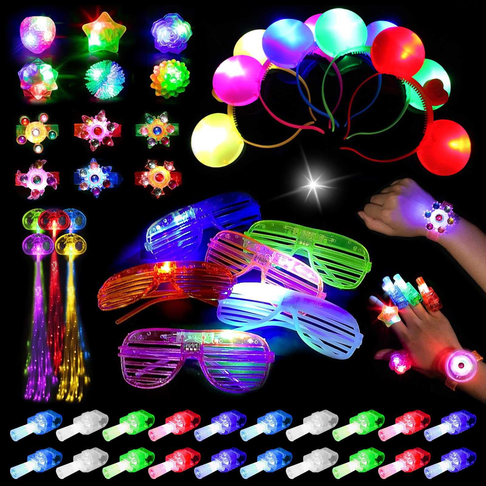 HUIKUANGEU Juguetes de lluminación LED,50 Piezas Juguetes luminosos LED, Conjunto de Pulsera LED,Barras Luminosas Fluorescentes,para Fiestas de DJ, Cumpleaños, Raves, Concierto, Navidad, Halloween