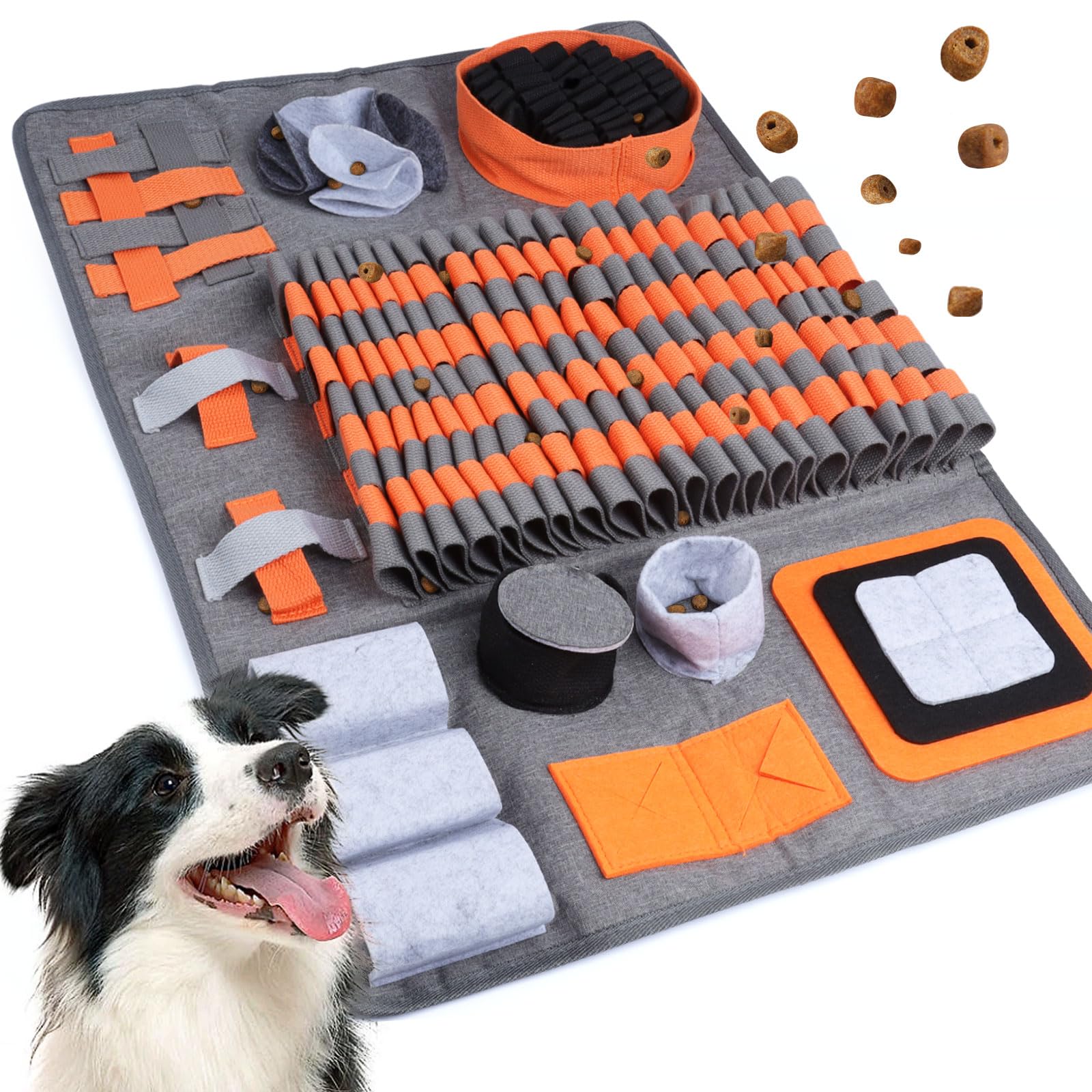 Collory Happy Pets Stampo Per Dolcetti Per Cani, Tappetino In Silicone Con 84 Formine A Testa Di Animale, Arancione