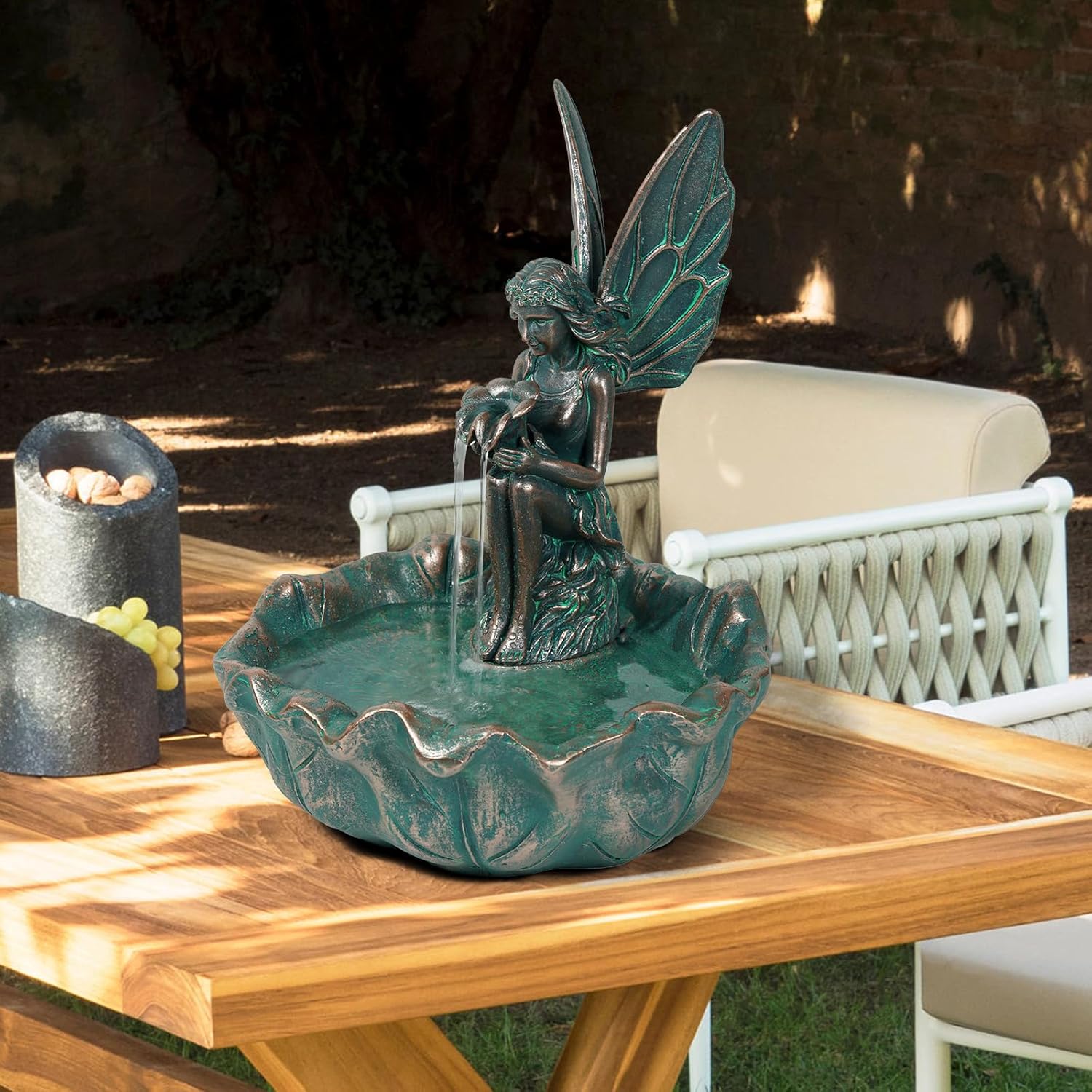 ZMG 14" Angel Fairy Outdoor Water Fall Fountain, Durable Resin Garden Fountain for Home Decor, Office, Gardens, Landscaping, Patios, Balconies, Bronze, Gift Ideas