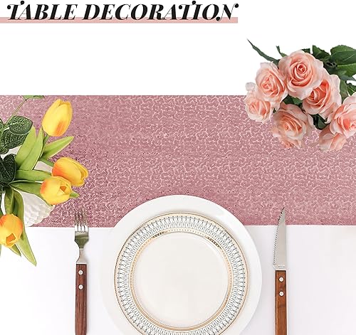 Miniatura 7 de Sugargirl 10 Paquetes Camino de Mesa de Lentejuelas de 12 x 72 pulgadas, Camino de Mesa Rose Pink con Purpurina para Suministros de Fiesta de