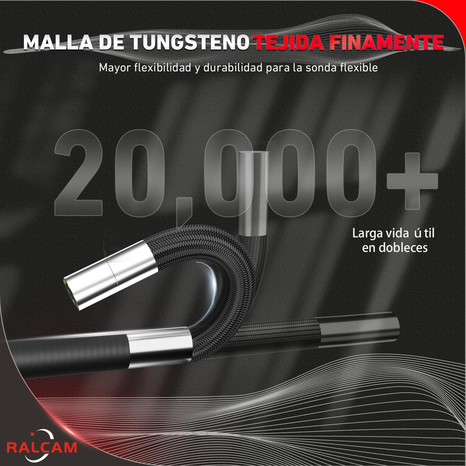 Ralcam Cámara endoscopio con luz, cámara endoscopio con Cabeza móvil de 210°, sonda de 5,5 mm, Pantalla HD de 5 Pulgadas, cámara de inspección IP67, Tubo de Manguera elástica de 1,5 m, cámara de Tubo