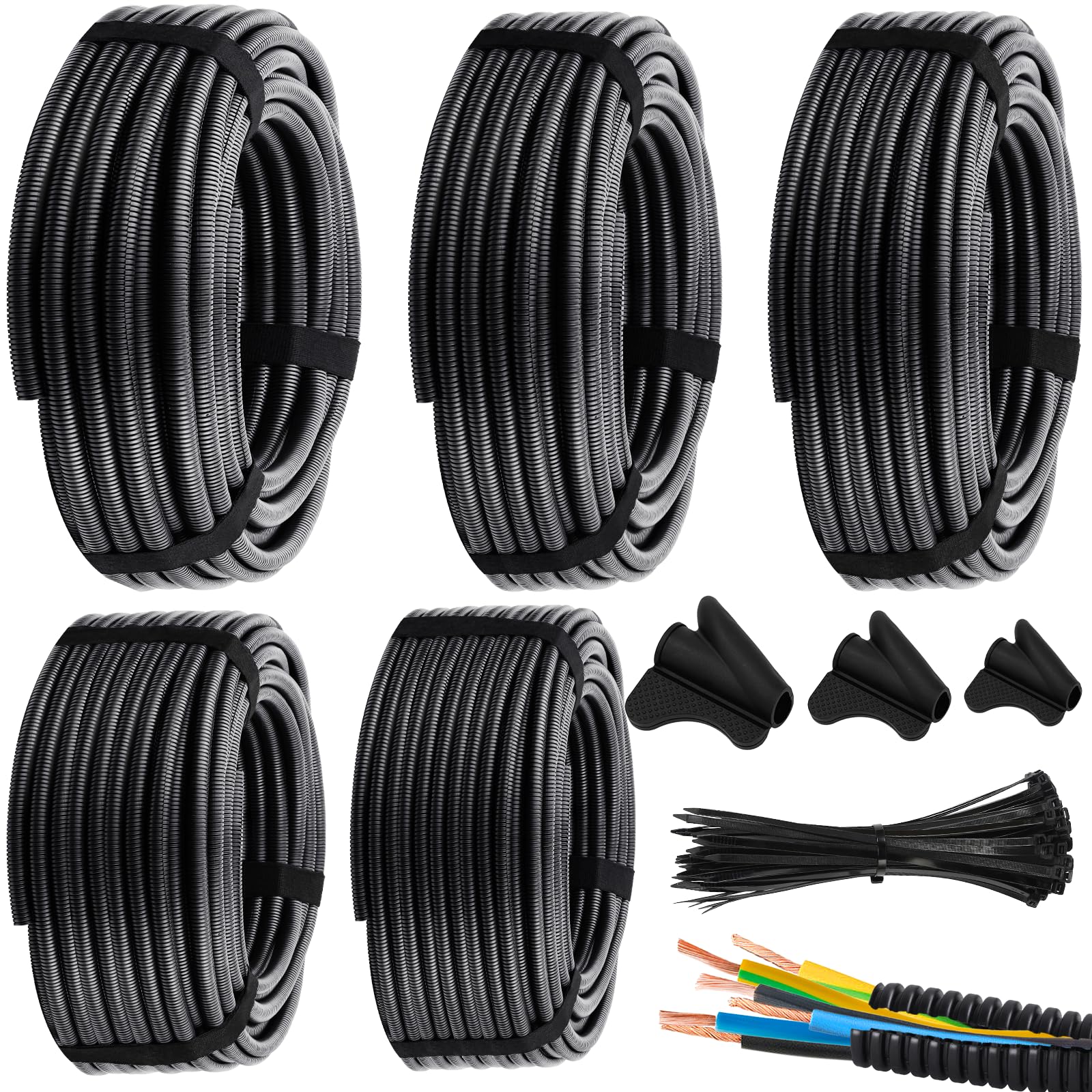 Oleitodh Tubo di protezione per cavi elettrici, 1/4,3/8,1/2,3/4,1 pollici x 6,1 m, protezione per cavi elettrici per auto, nautica, camper, agricoltura