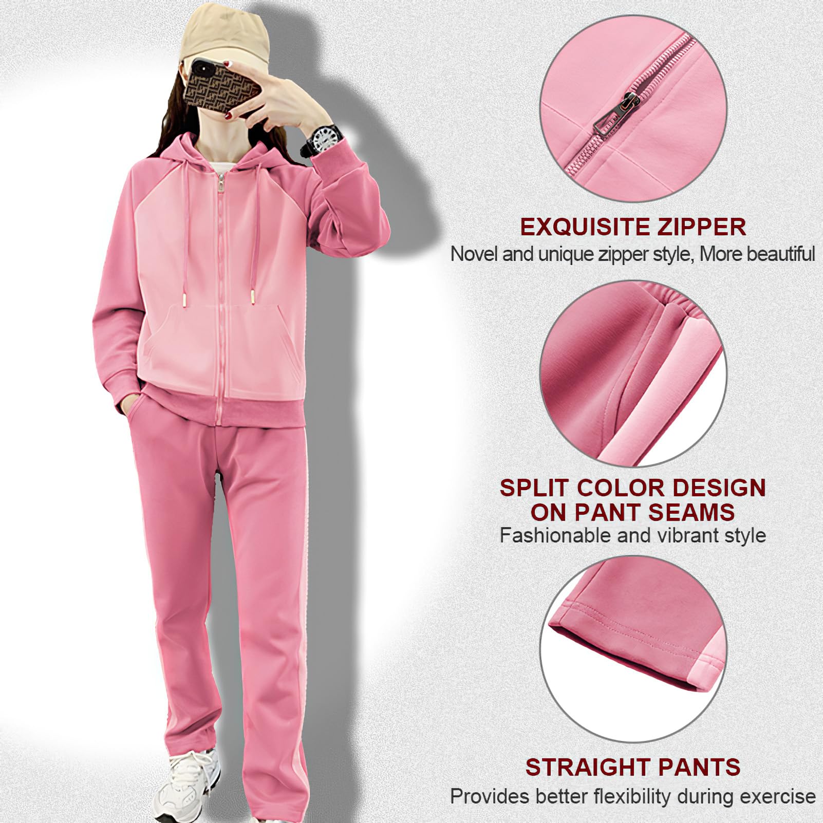 amropi Damen Jogginganzug Winterjacke Kapuzen Sweatshirt Jogginghose Warm Vlies Trainingsanzug