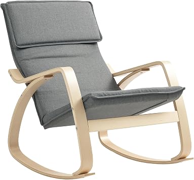 HOMCOM Comfortable Relax Rocking Chair High Back with Headrest Grey