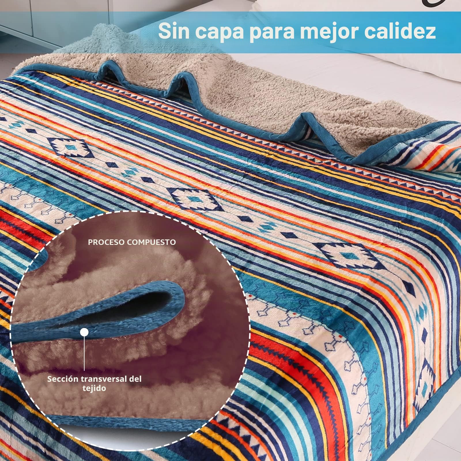 Qucover Manta de Matrimonio de Forro Polar Multicolor Estilo Boho, Cálida Manta de Sherpa, Mantas de Cama 150 Cara de Franela y Sherpa, Mantas para Sofá, Manta Polar 220x240 cm