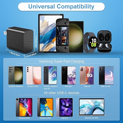 Miniatura 4 de Bloque de cargador de pared USB tipo C de carga súper rápida de 45 W para Samsung Galaxy S23 UltraS23S23+S22 UltraS22+S22Note 10Note 20S20S21S10,