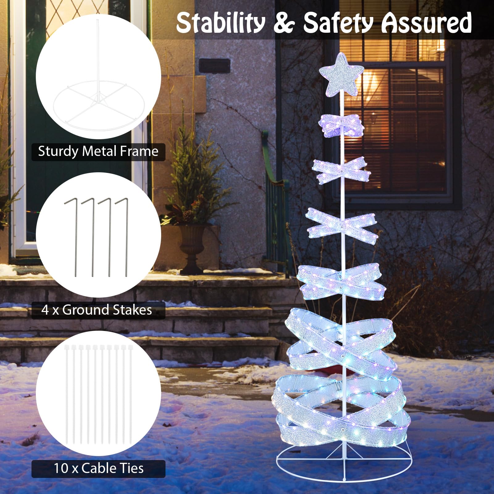 GOPLUS Sapin de Noël Lumineux 210CM Spirale pré-illuminé, Arbre Artificiel LED Blanc avec 341 lumières, 34 Modes d'Eclairage, Décoration de Noël en Intérieur et Extérieur
