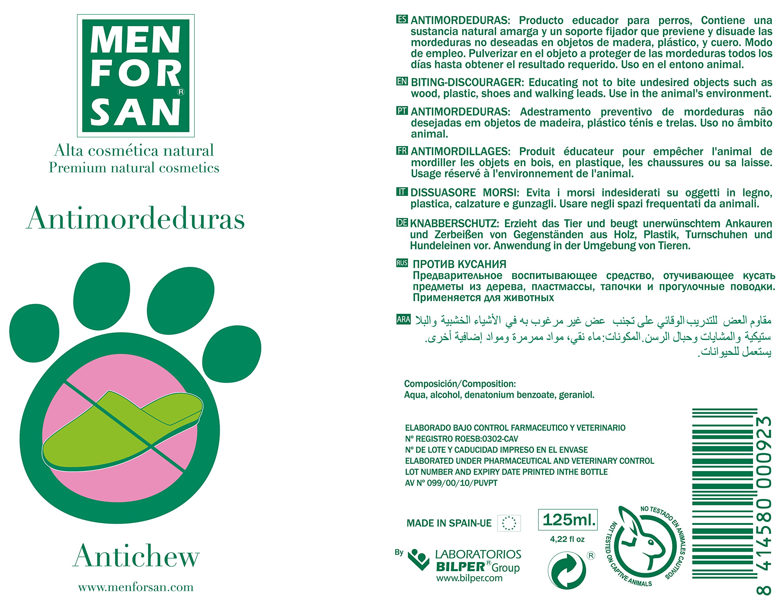 MENFORSAN Antibites Mobilier et Textile pour Chien 125 ML - Lot de 2 - Prévient Les morsures indésirables