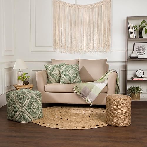 Miniatura 7 de REDEARTH  Puf otomano cilíndrico, puf trenzado, silla de acento redonda, reposapiés para sala de estar, dormitorio, guardería, habitación de los