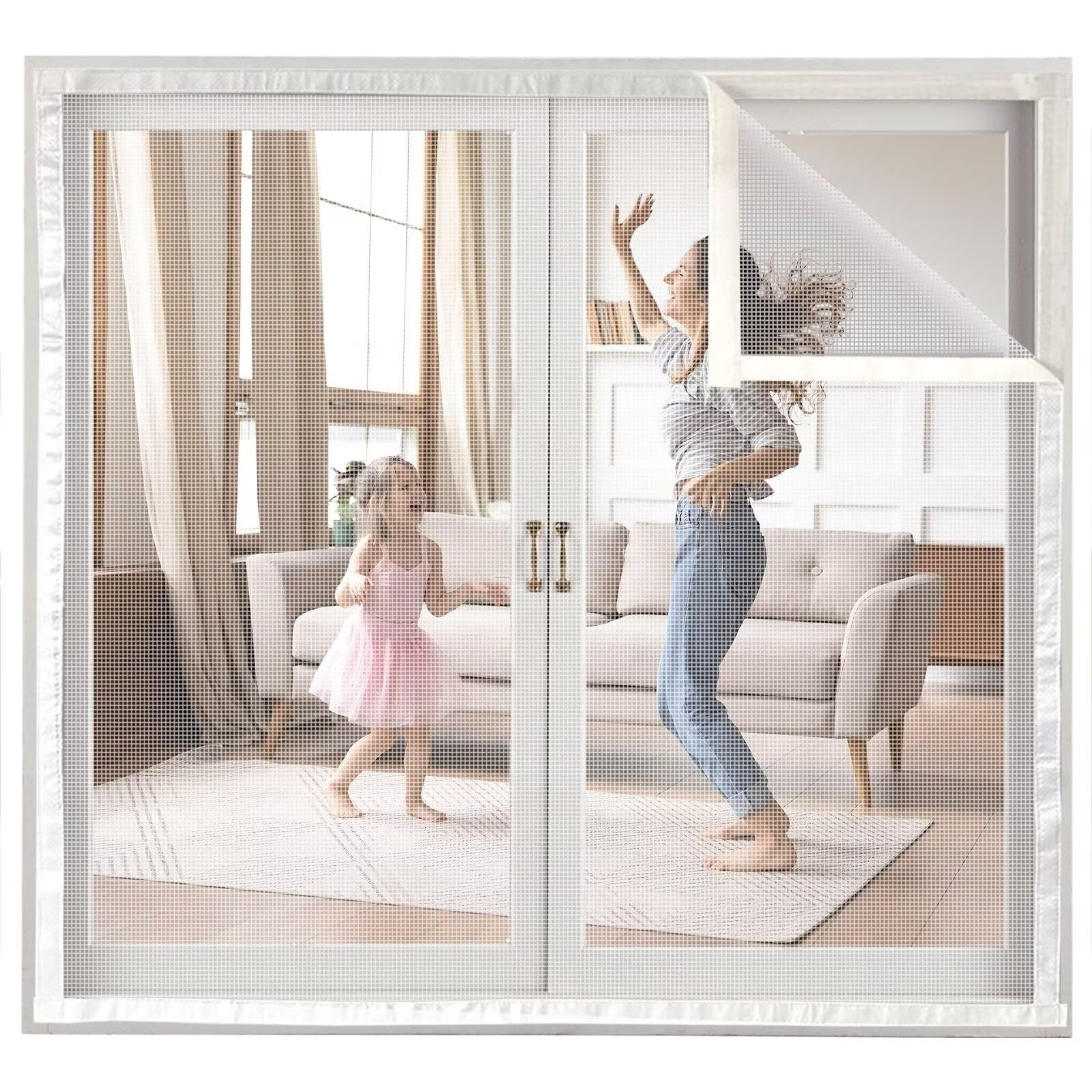 Mousitiquere Caravane 160x170cm Blanc Store Moustiquaire Fenetre Enroulable Filet de Protection pour Chat Toile