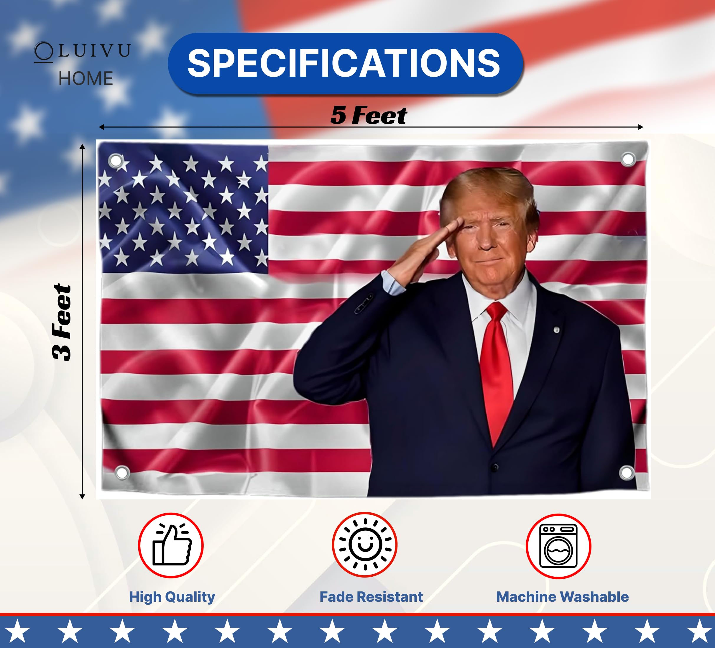 Trump Flags 3x5 Made In The Usa Trump 2024 MAGA Blue 3x5 Foot Premium Polyester Flag Usa Overlay Design 100d 631848 - Foto 6