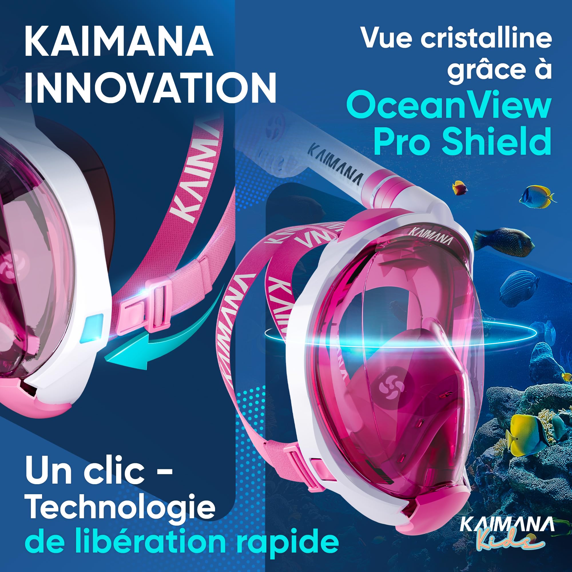 KAIMANA® Masque Plongée Adultes et Enfantes | Snorkeling Intégral Anti-Buée CO2 Safe | Tuba Adulte | Sac de Transport Inclus