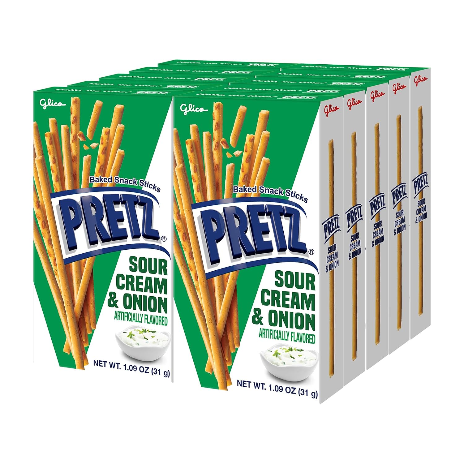 Glico Pretz Sour Cream & Onion, 1.09 oz (Pack of 10)