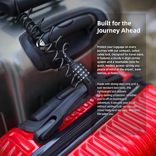 Miniatura 5 de Pequeño Combo Cable de bloqueo de bicicleta, cerradura de cable de combinación retráctil con código, para equipaje seguro de viaje, maleta, scooter